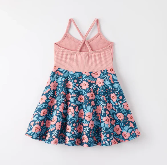 CORAL AND BLUE FLORAL TANK DRESS