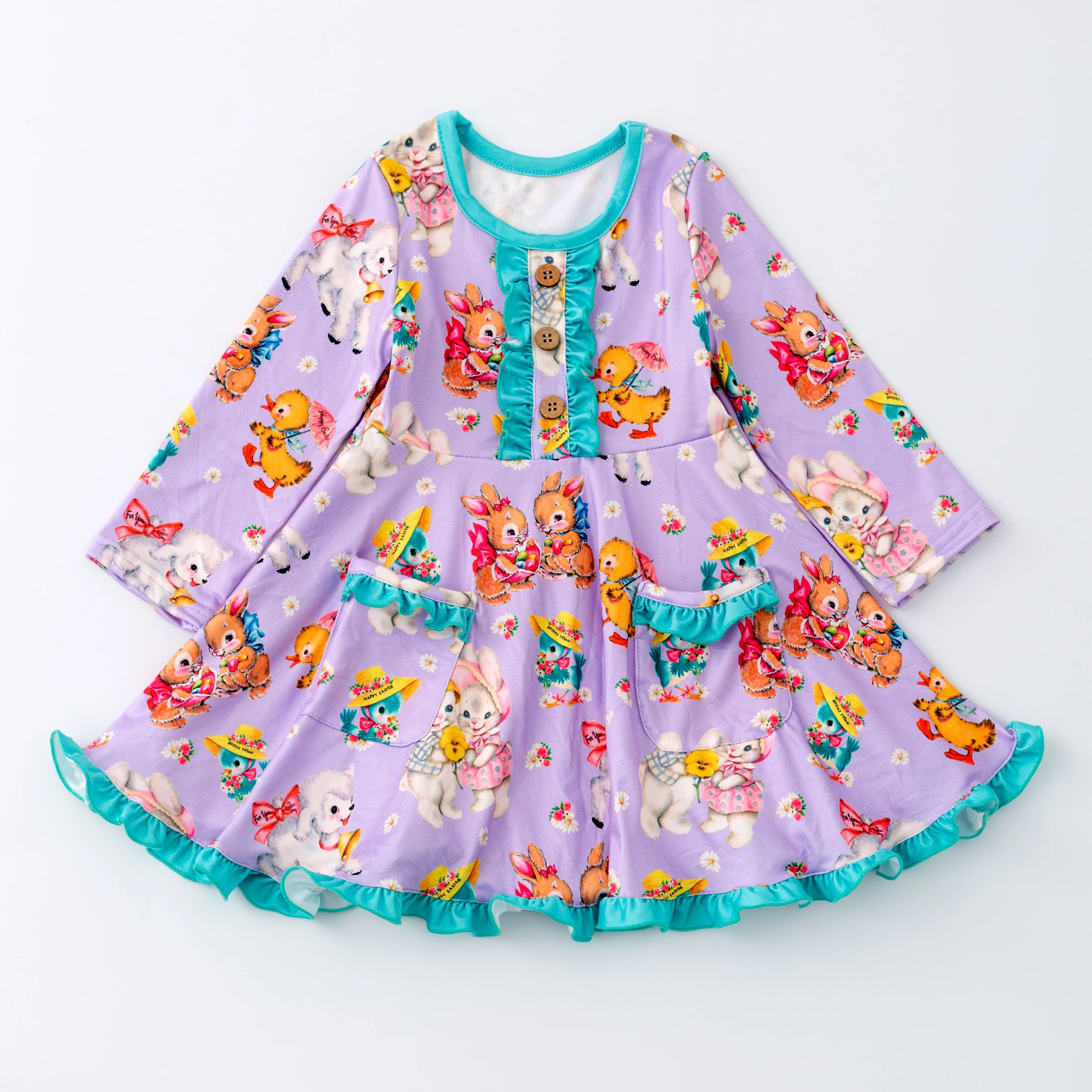 VINTAGE BUNNY DRESS WITH POCKETS (LAVENDER)