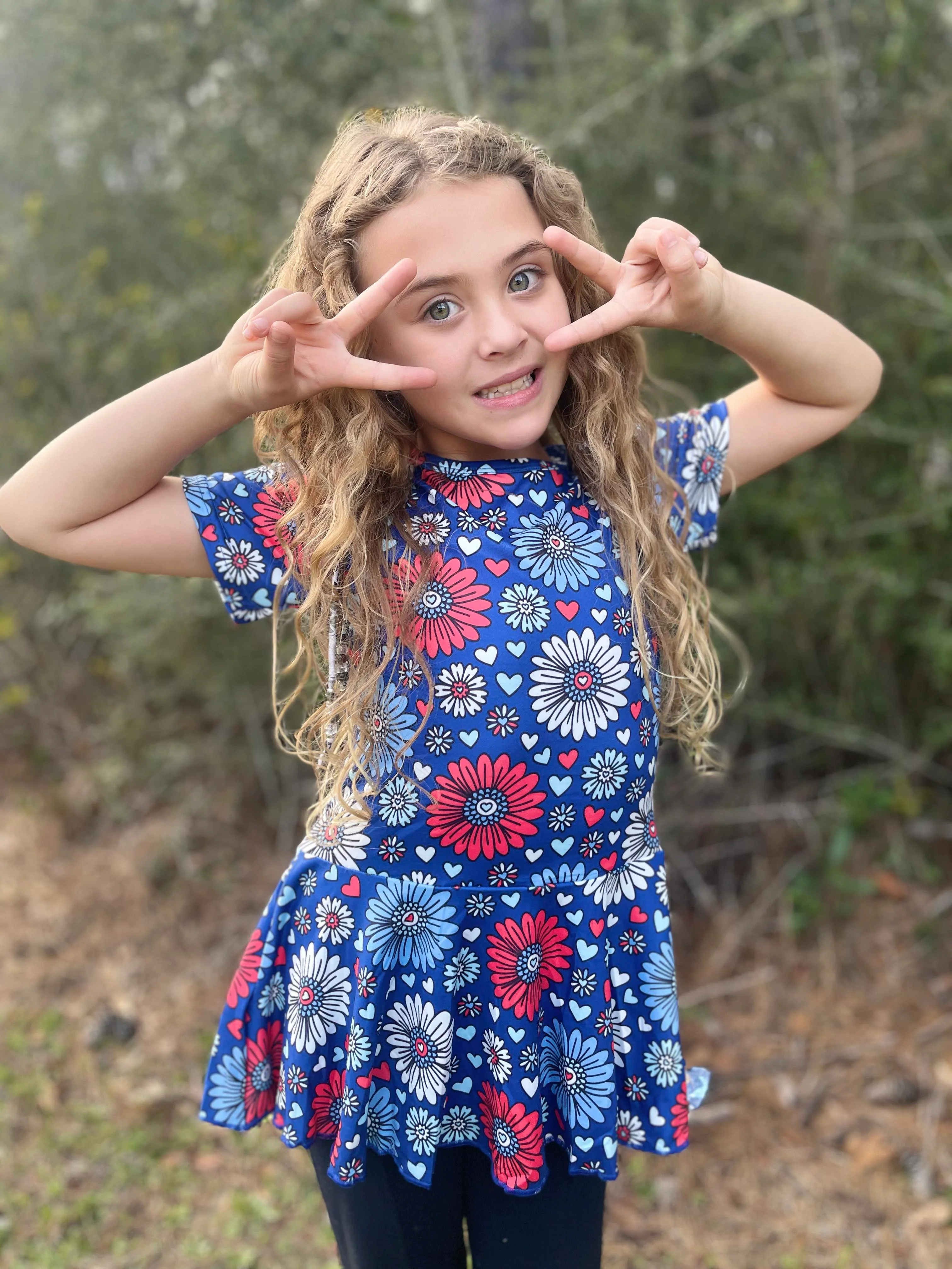 PATRIOTIC FLORAL PEPLUM TOP