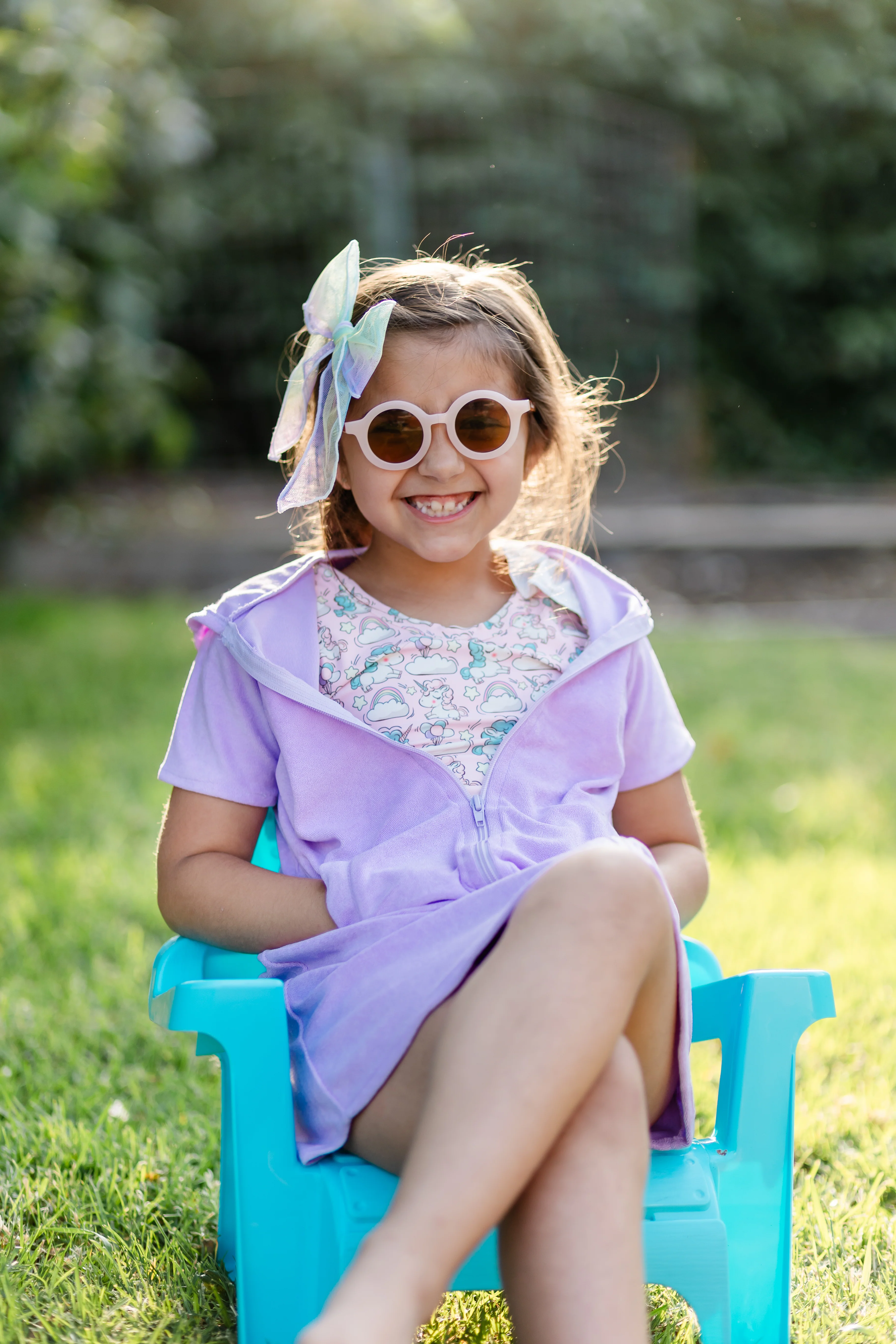 LIGHT PURPLE HOODED AND POCKETS SWIM COVER UP