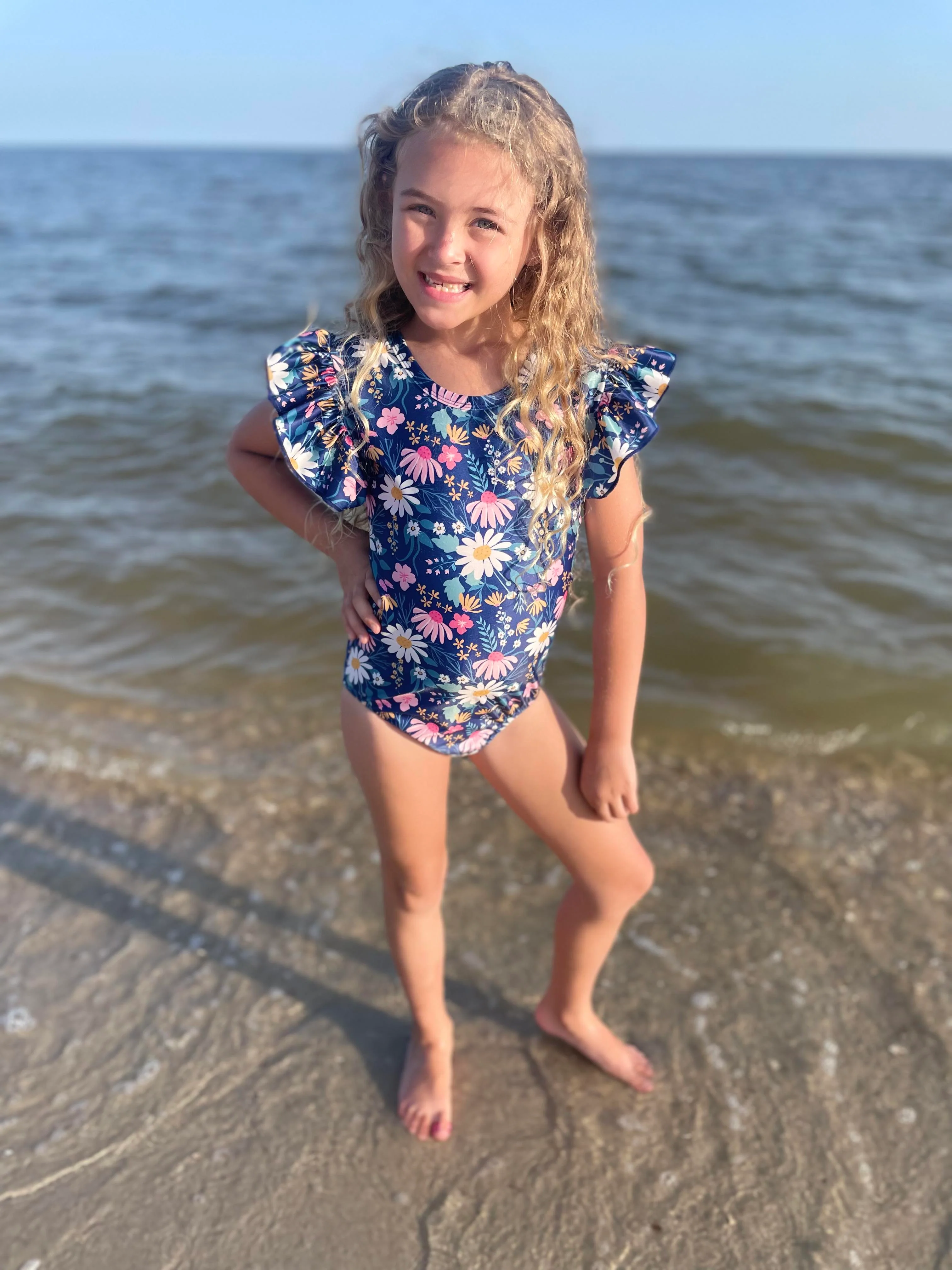 NAVY FLORAL ONE PIECE  SWIMSUIT