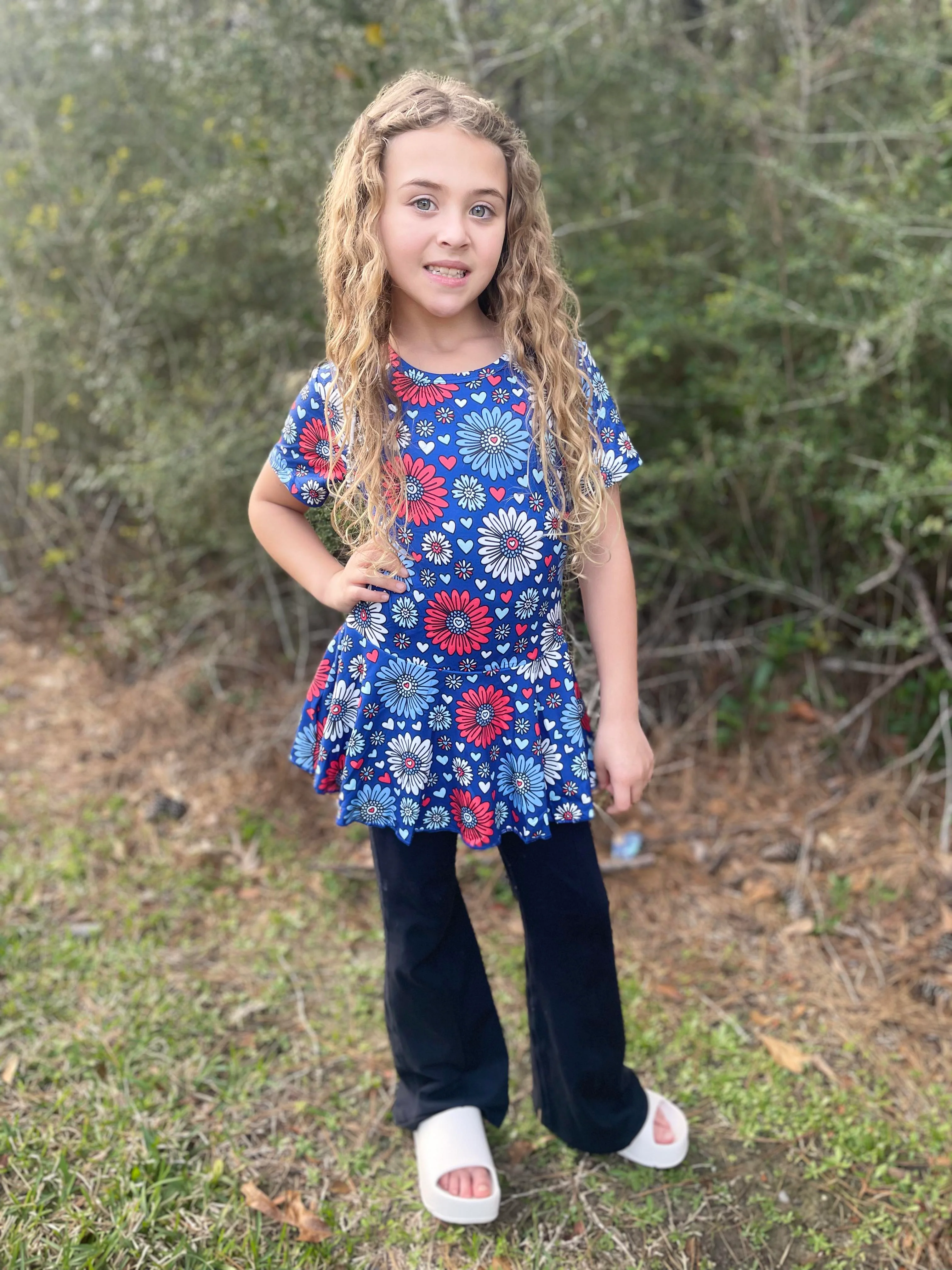 PATRIOTIC FLORAL PEPLUM TOP