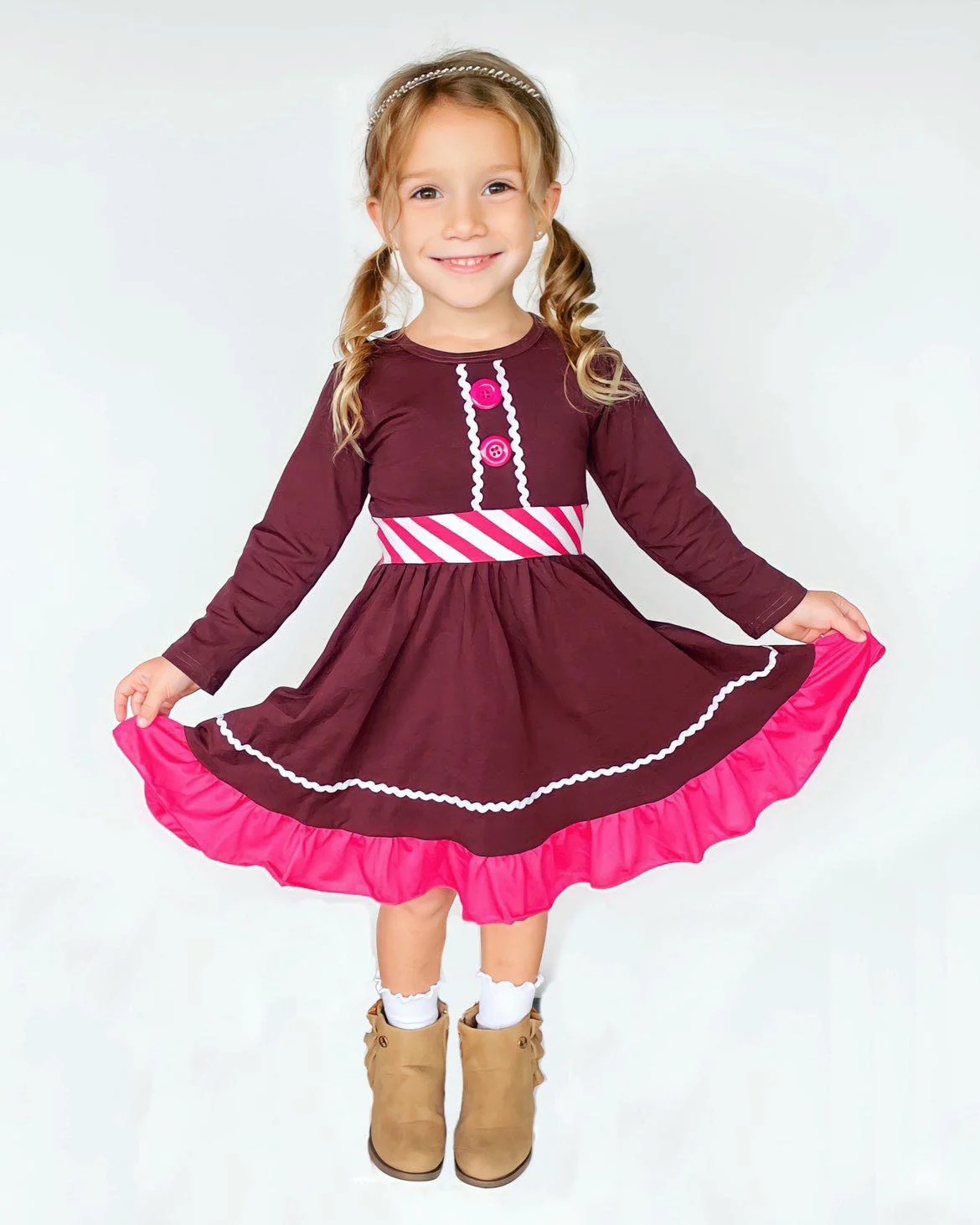 GINGERBREAD COOKIE GIRL TWIRLY DRESS