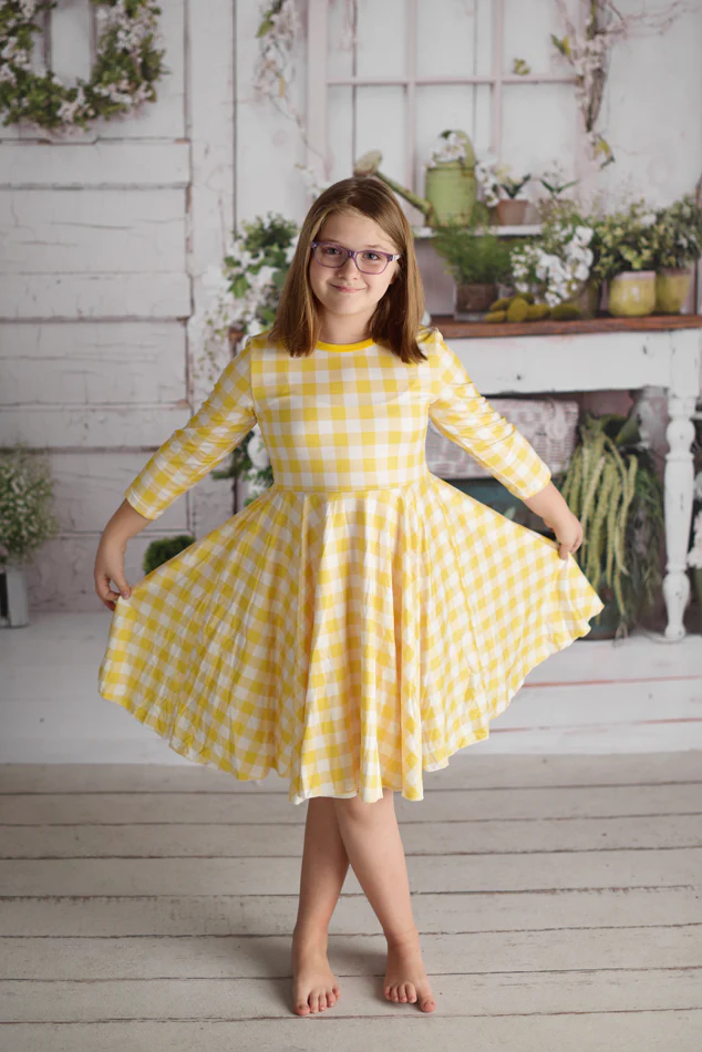 YELLOW GINGHAM TWIRLY DRESS
