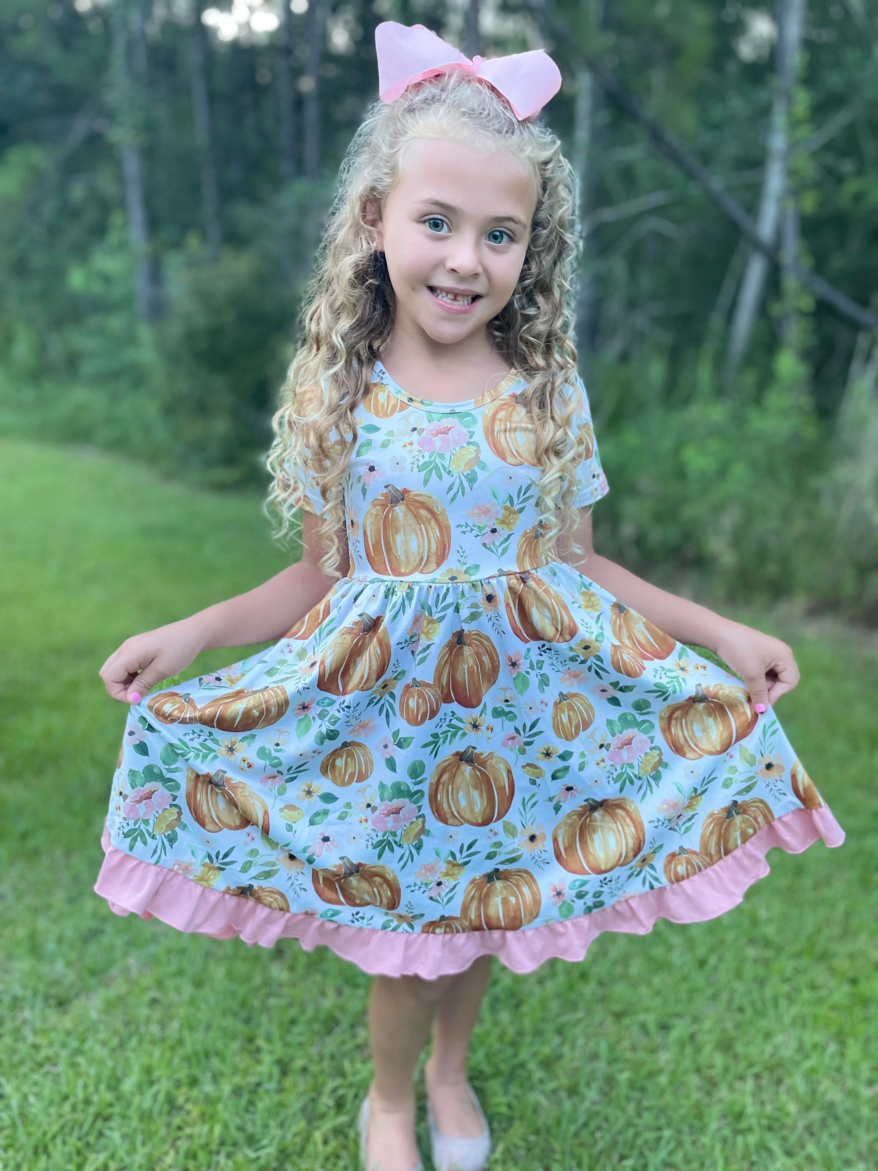 PUMPKIN FLORAL TWIRL DRESS