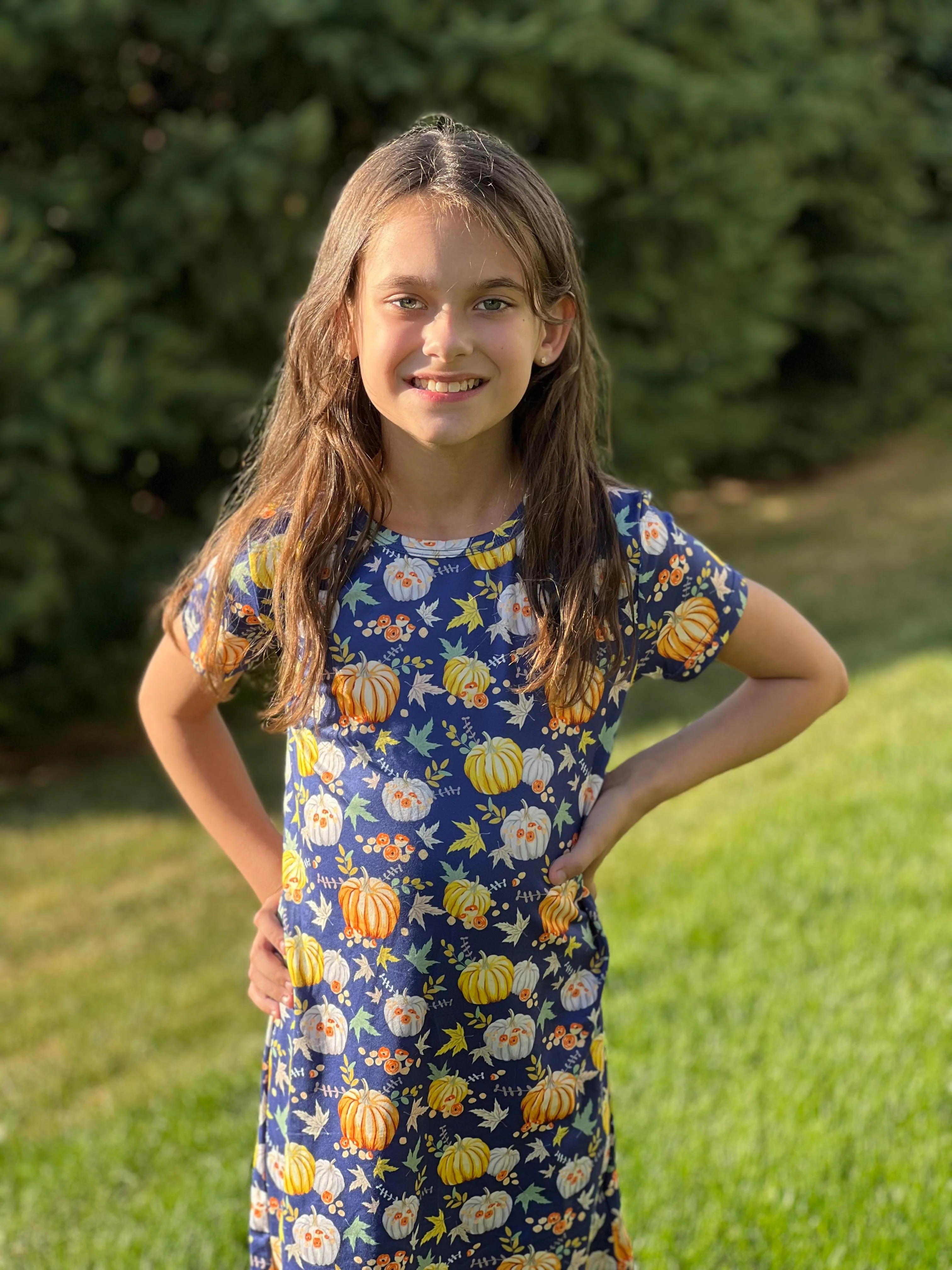 NAVY PUMPKIN TSHIRT DRESS