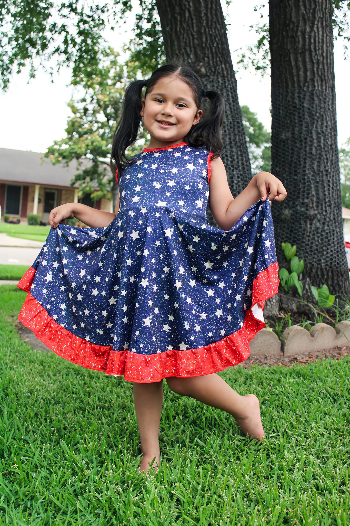 PATRIOTIC SPARKLE BACK BOW DRESS