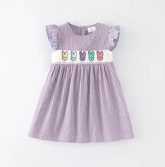 BUNNY PEEPS PURPLE STRIPE DRESS