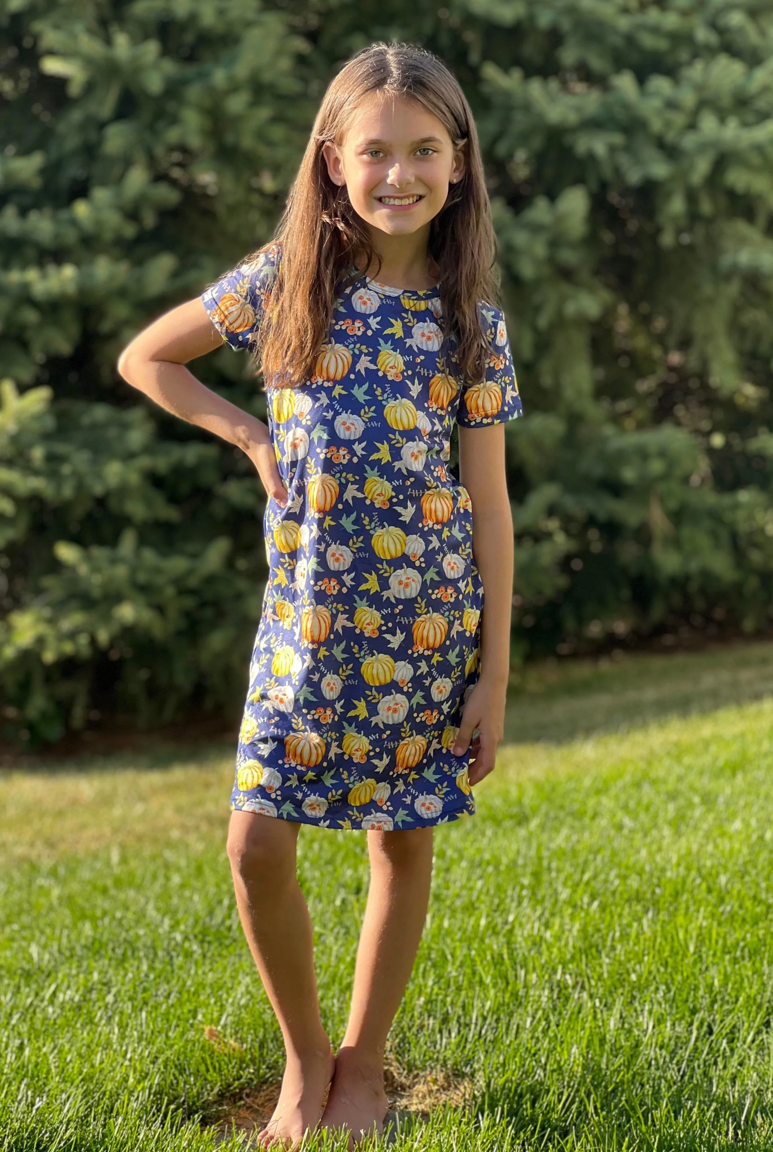 NAVY PUMPKIN TSHIRT DRESS