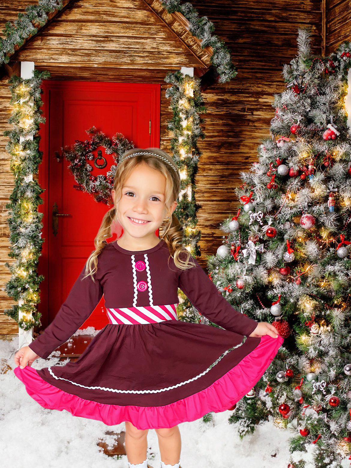GINGERBREAD COOKIE GIRL TWIRLY DRESS