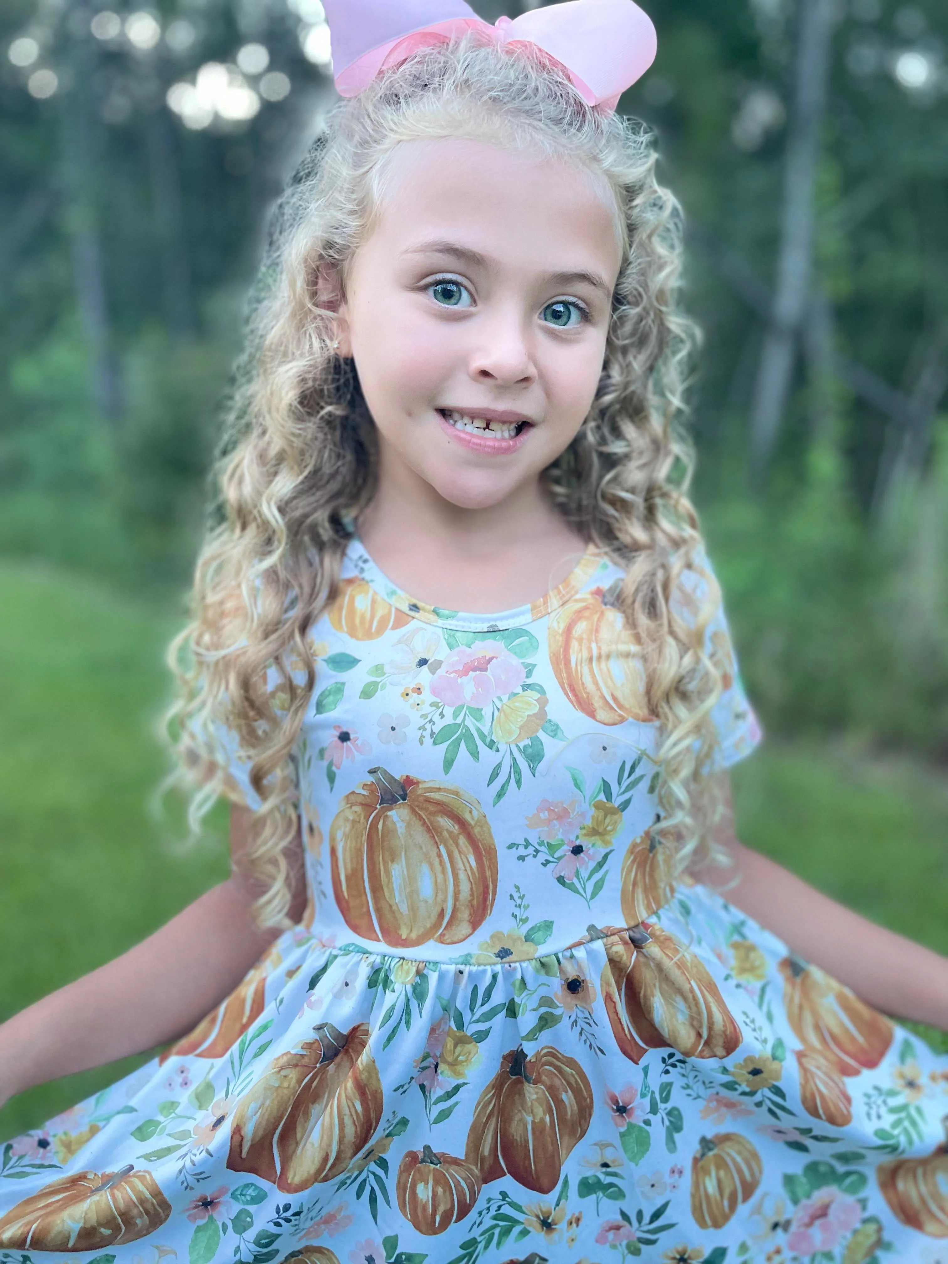 PUMPKIN FLORAL TWIRL DRESS