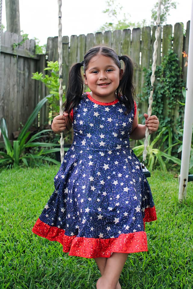 PATRIOTIC SPARKLE BACK BOW DRESS