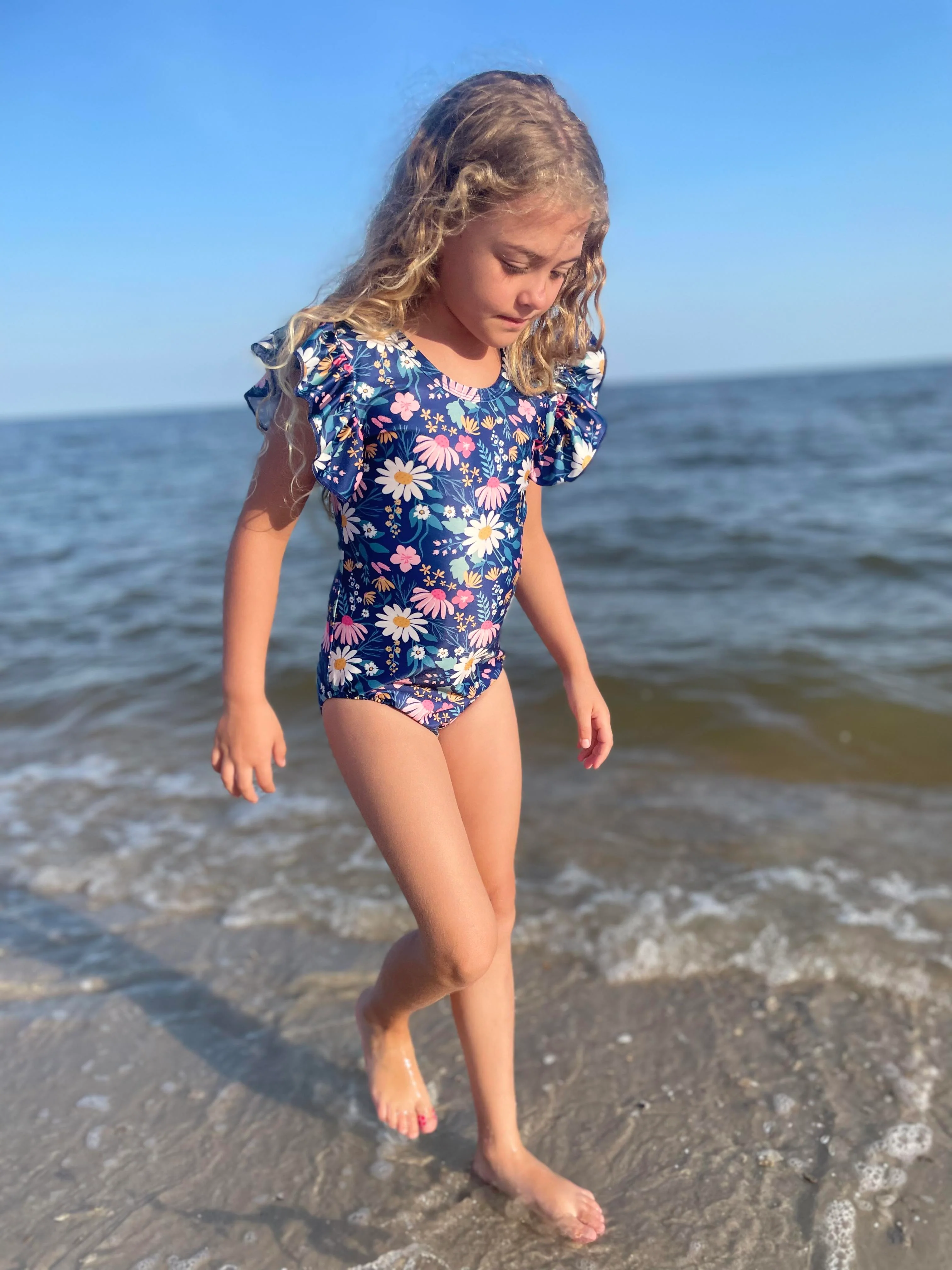NAVY FLORAL ONE PIECE  SWIMSUIT