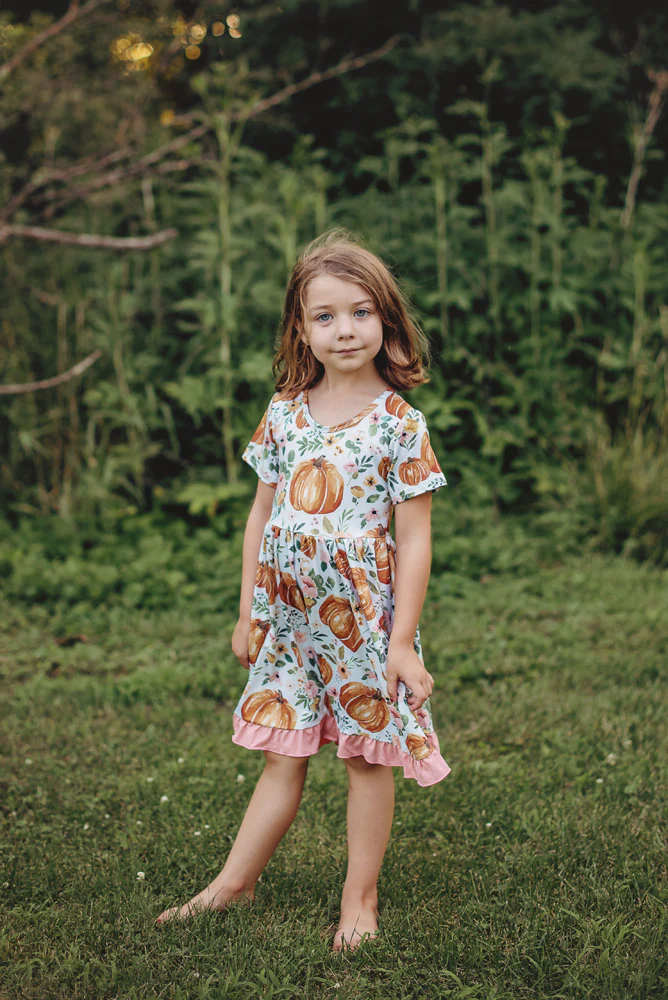 PUMPKIN FLORAL TWIRL DRESS