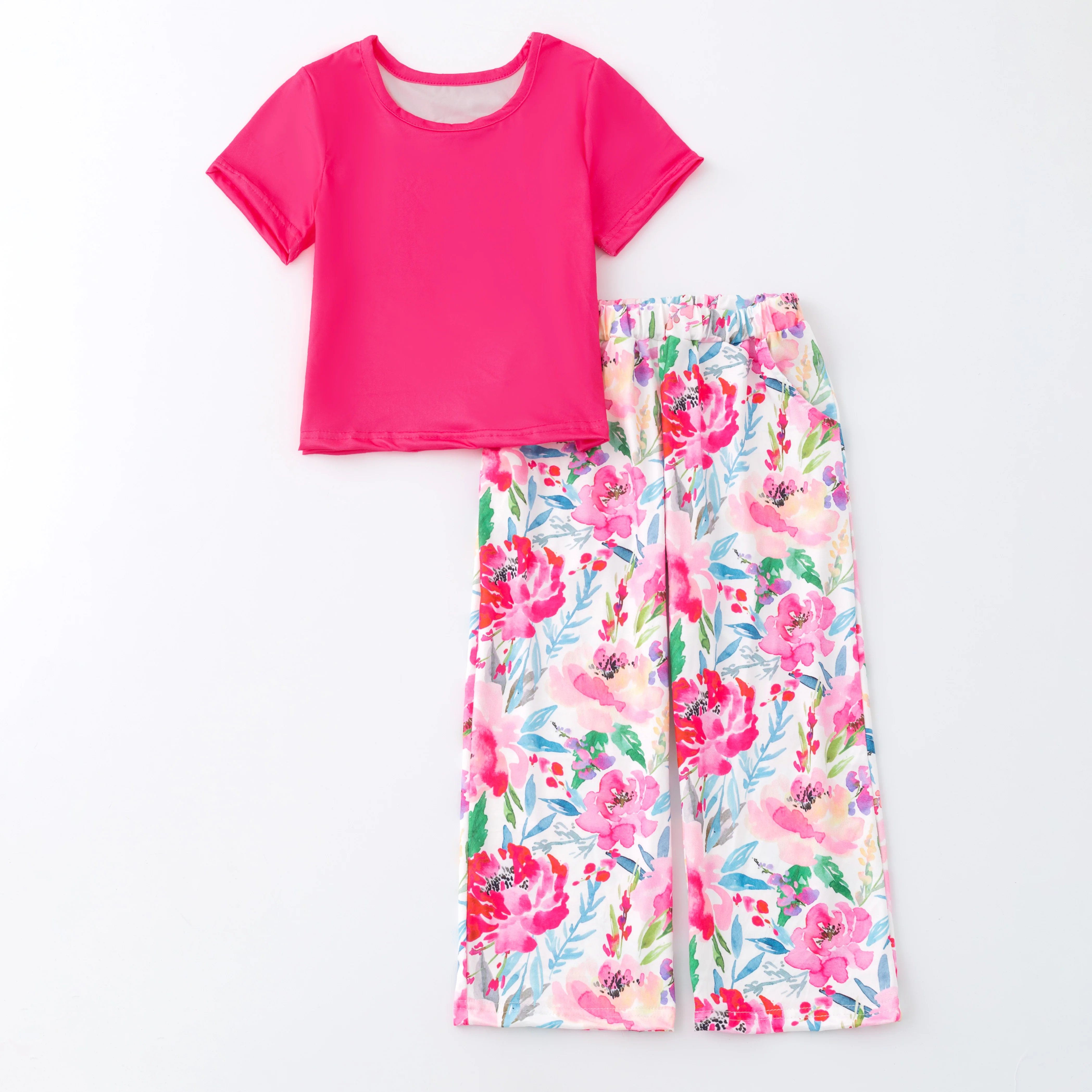 SPRING  FLORAL TOP AND PANTS SET