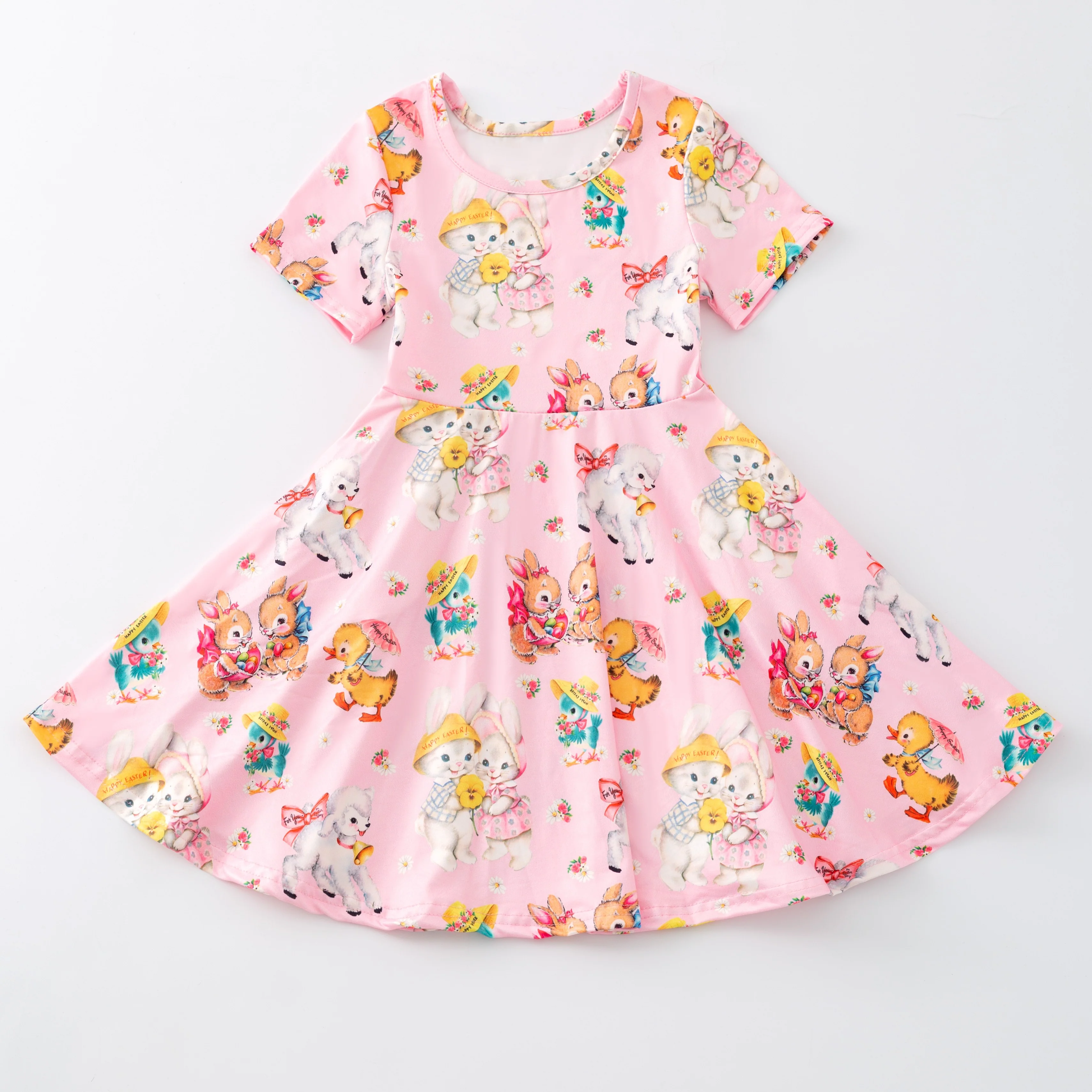 VINTAGE EASTER BUNNY TWIRL DRESS - PINK
