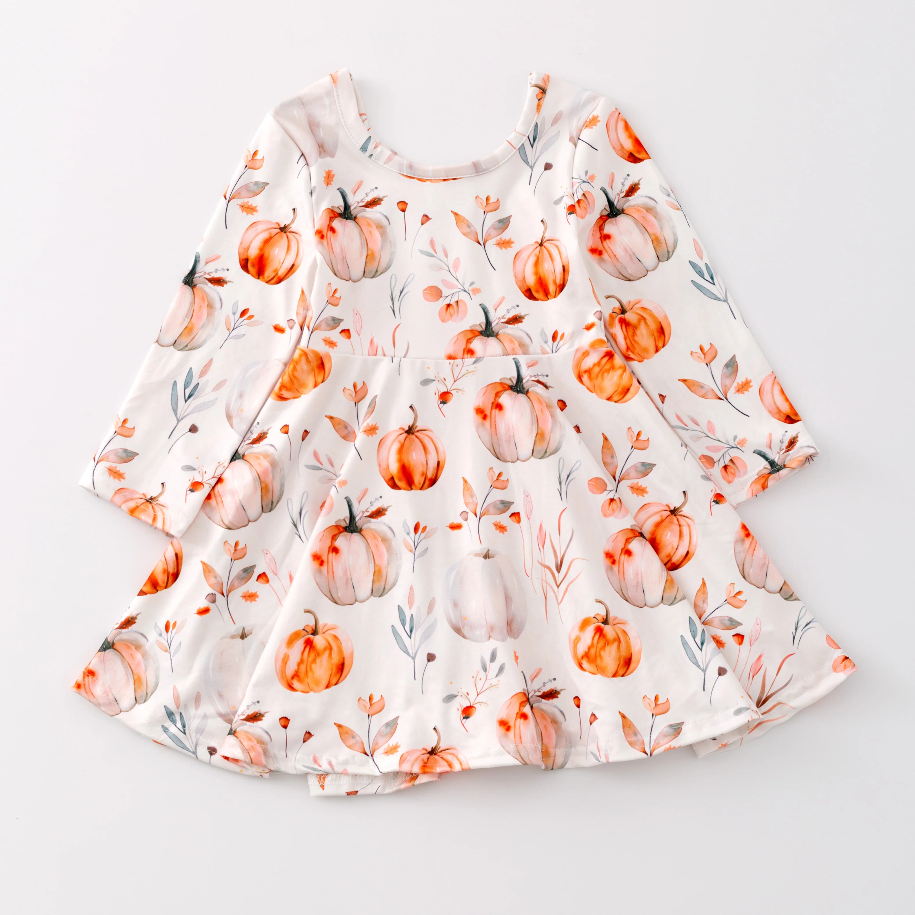 PUMPKIN LONG SLEEVES TWIRL DRESS