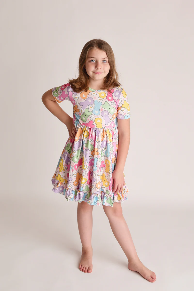 RAINBOW EASTER BUNNY BACK BOW DRESS