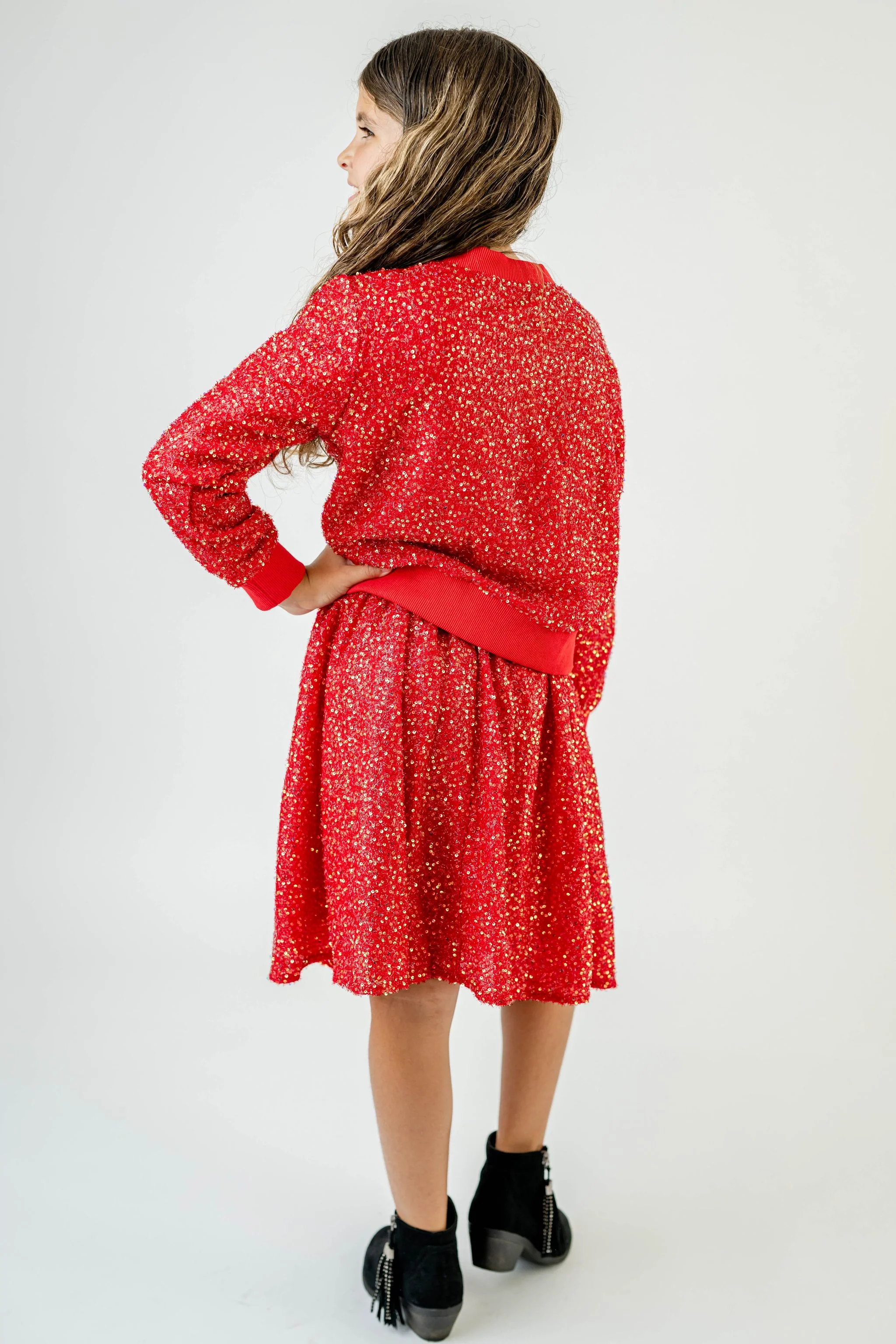 EVA SPARKLE RED SWEAT TOP & SKIRT SET