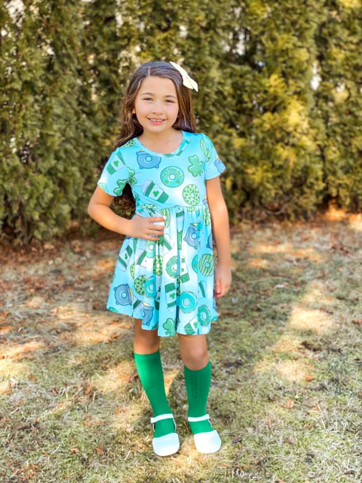 ST PATTYS DONUT COFFEE TWIRL DRESS
