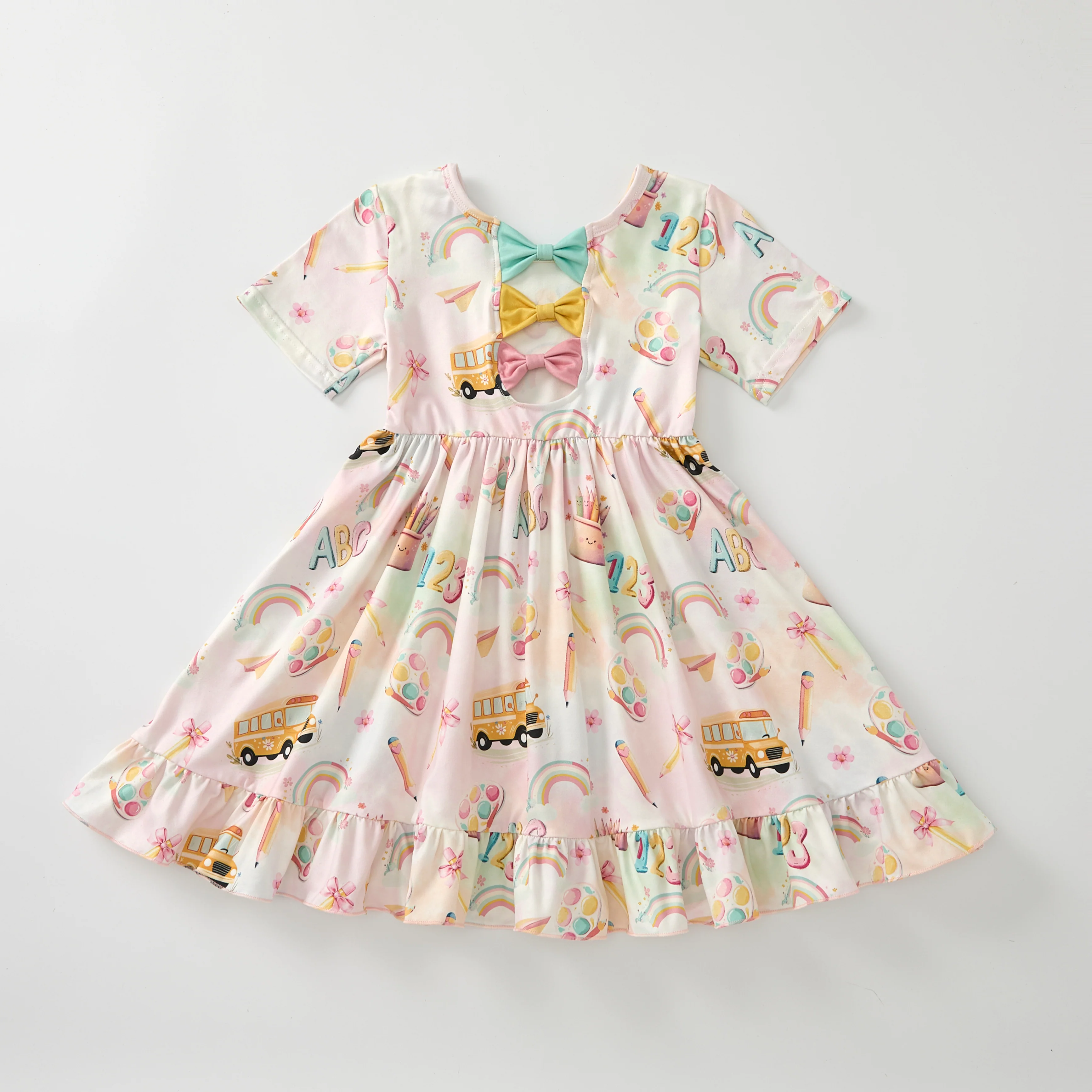 BACK TO SCHOOL BACK BOW RAINBOW DRESS PRE-ORDER