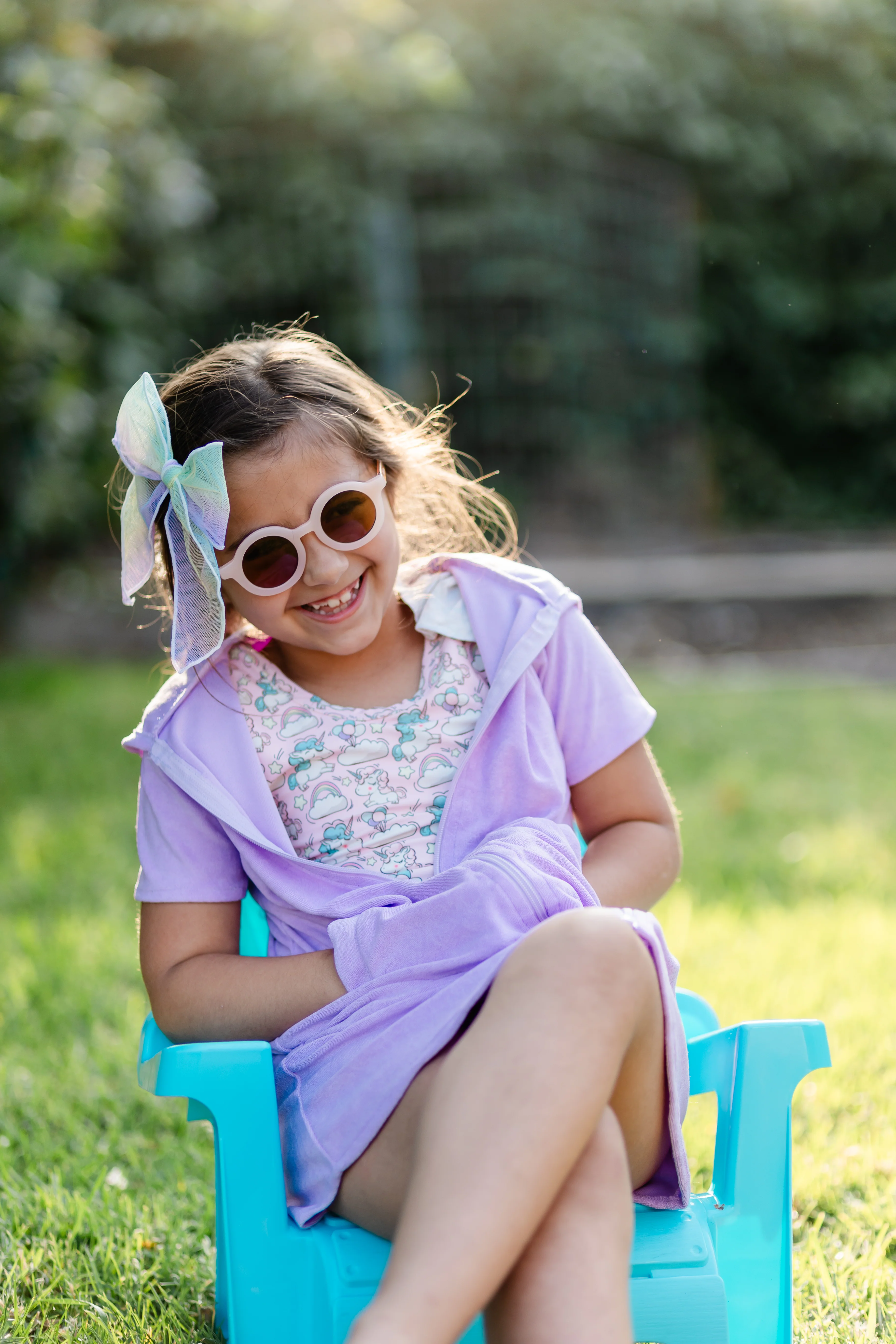 LIGHT PURPLE HOODED AND POCKETS SWIM COVER UP