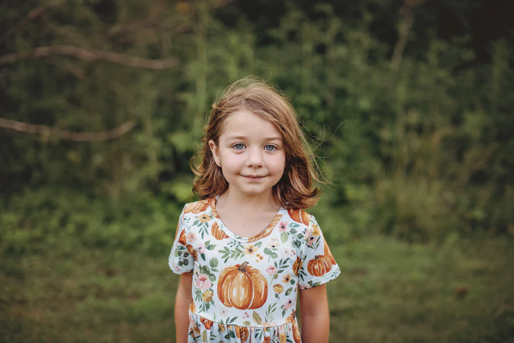 PUMPKIN FLORAL TWIRL DRESS