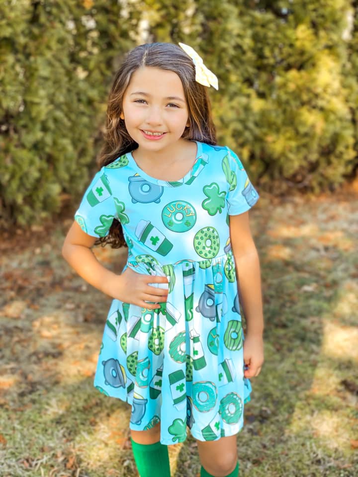 ST PATTYS DONUT COFFEE TWIRL DRESS