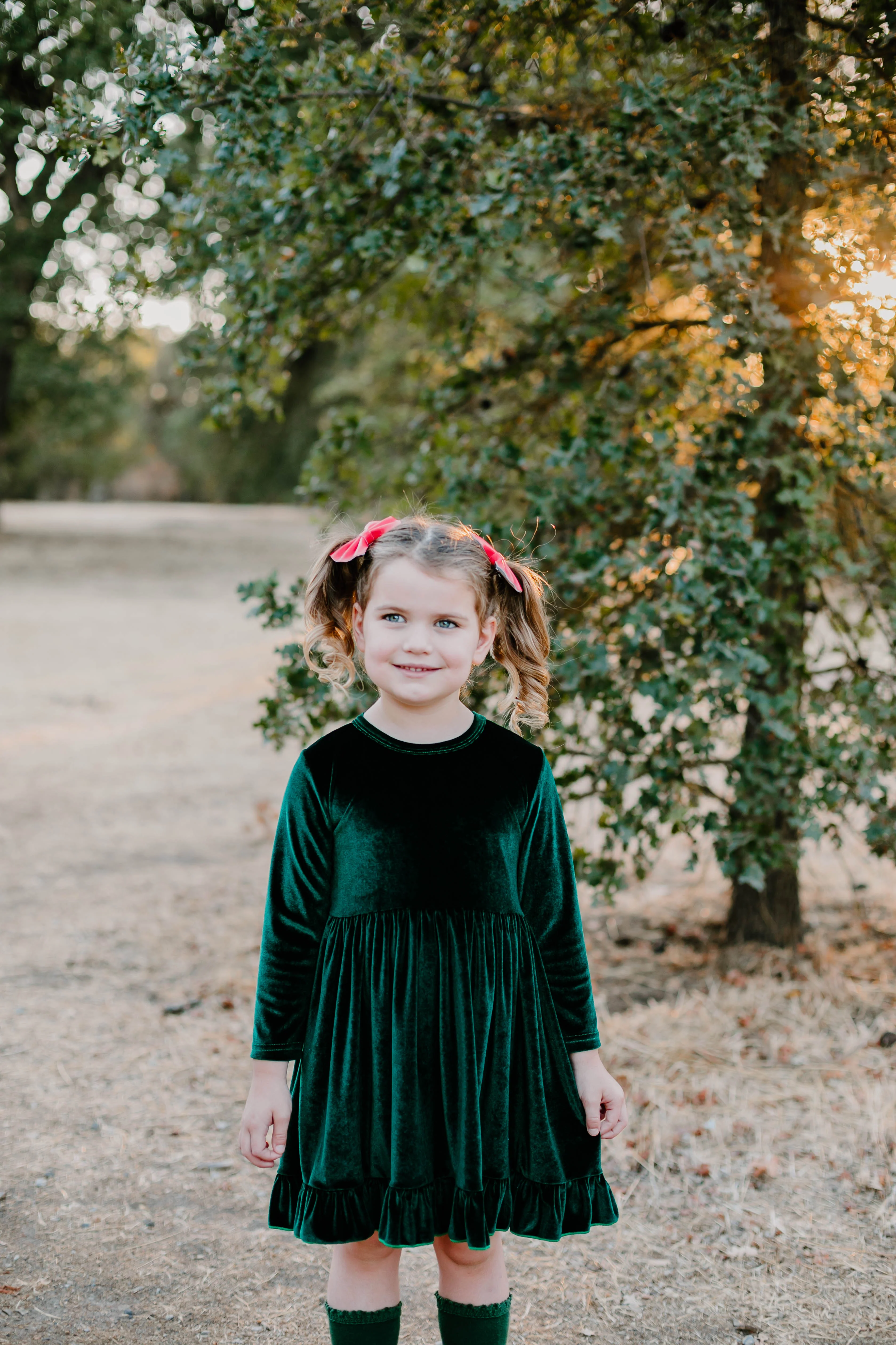 ELIZE VELOUR RUFFLE DRESS - GREEN