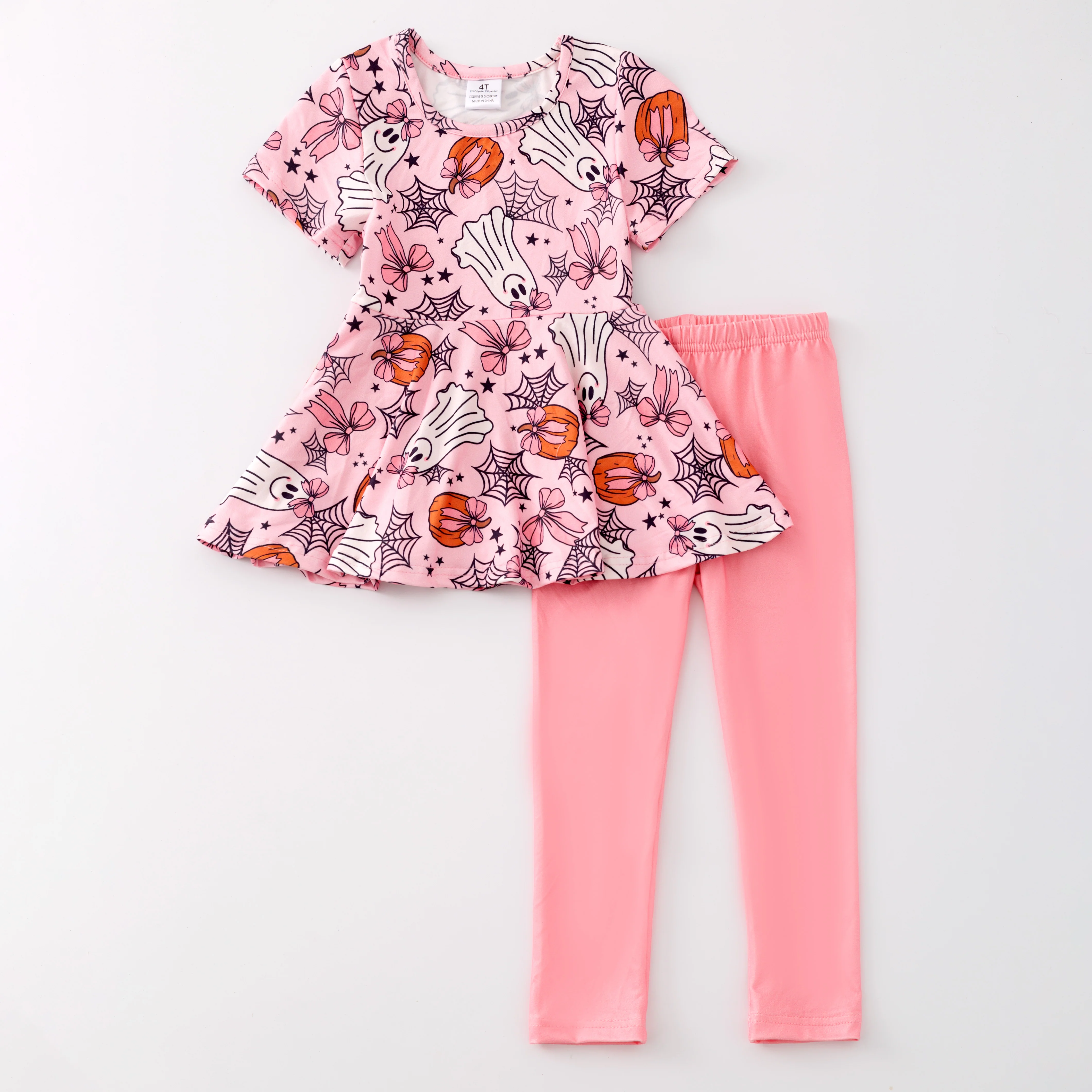 PINK GHOST PEPLUM TOP & LEGGINGS SET