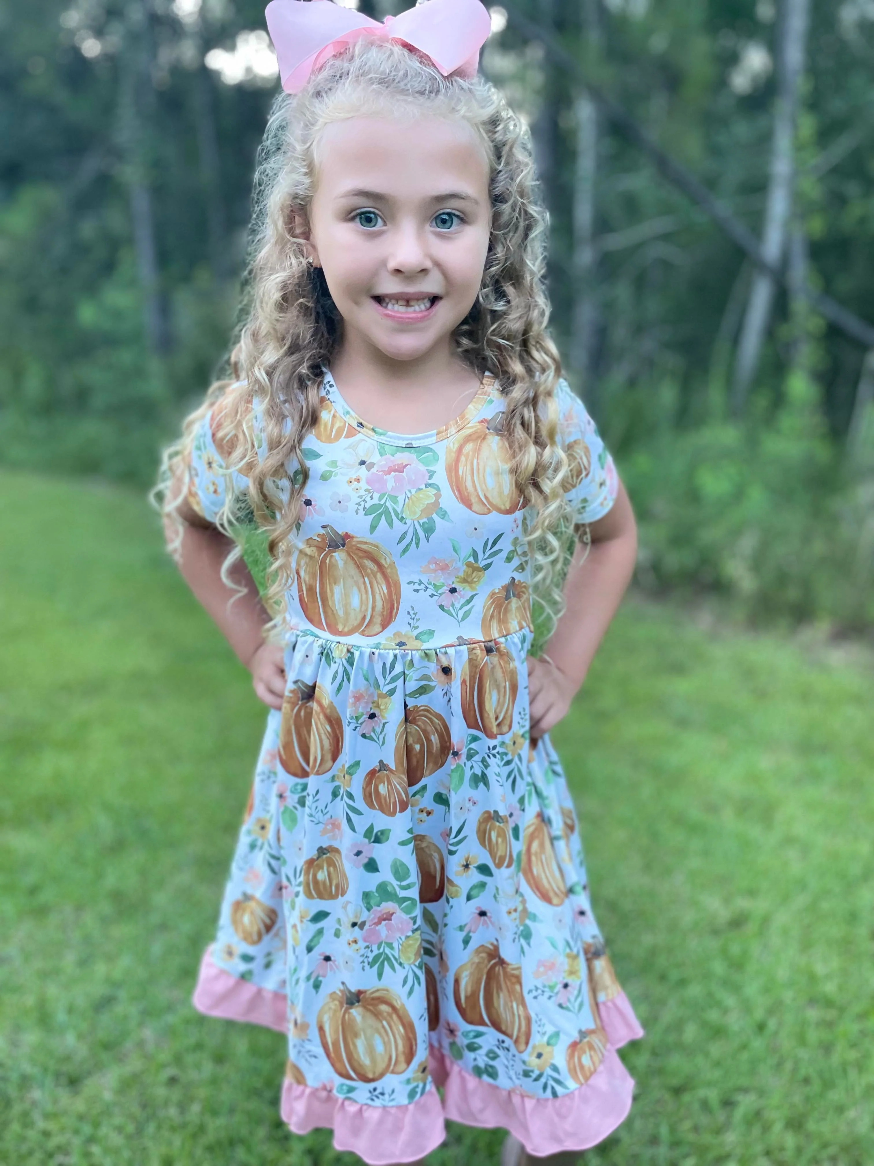 PUMPKIN FLORAL TWIRL DRESS