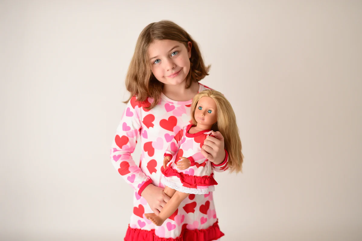 VALENTINE HEART TUNIC DRESS + MATCHING DOLL