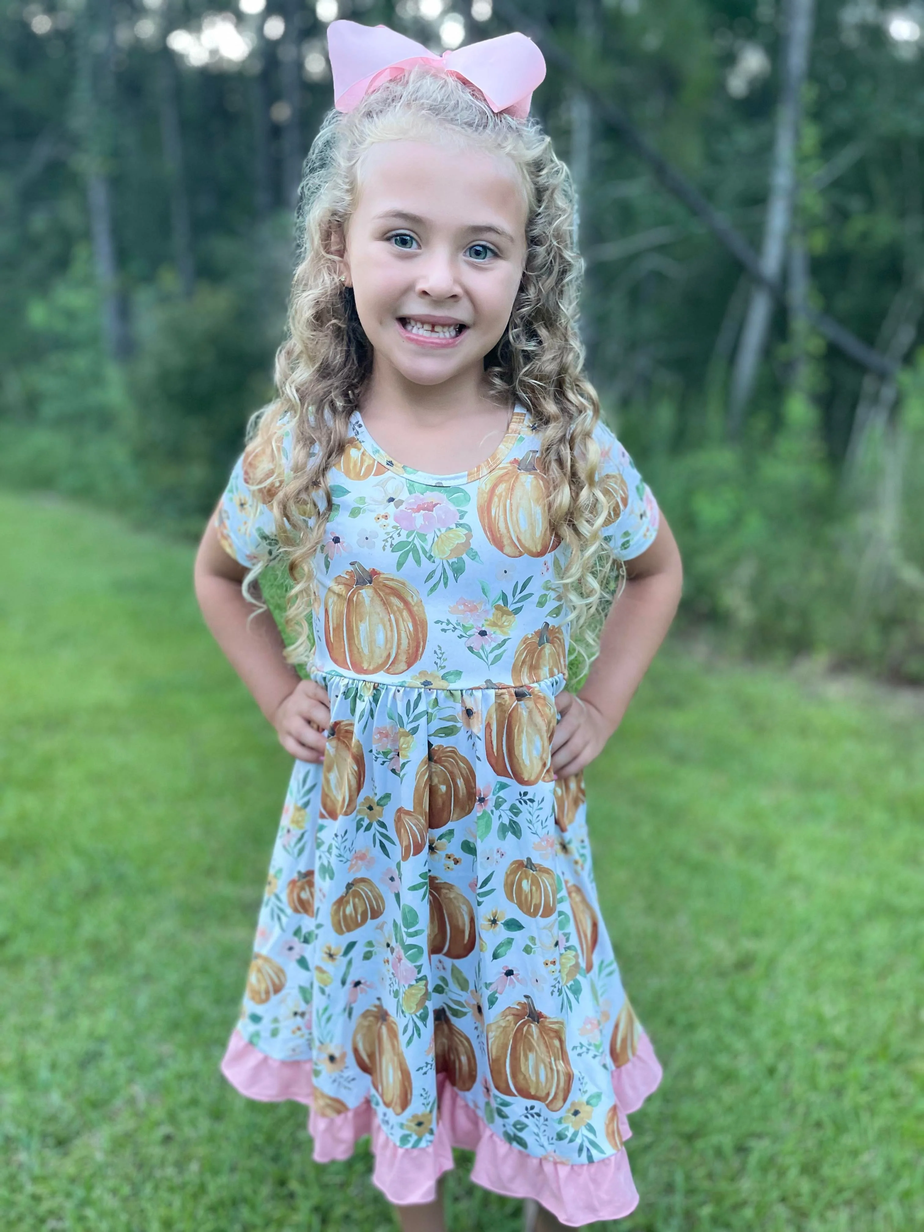 PUMPKIN FLORAL TWIRL DRESS