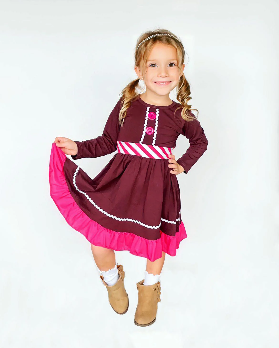 GINGERBREAD COOKIE GIRL TWIRLY DRESS