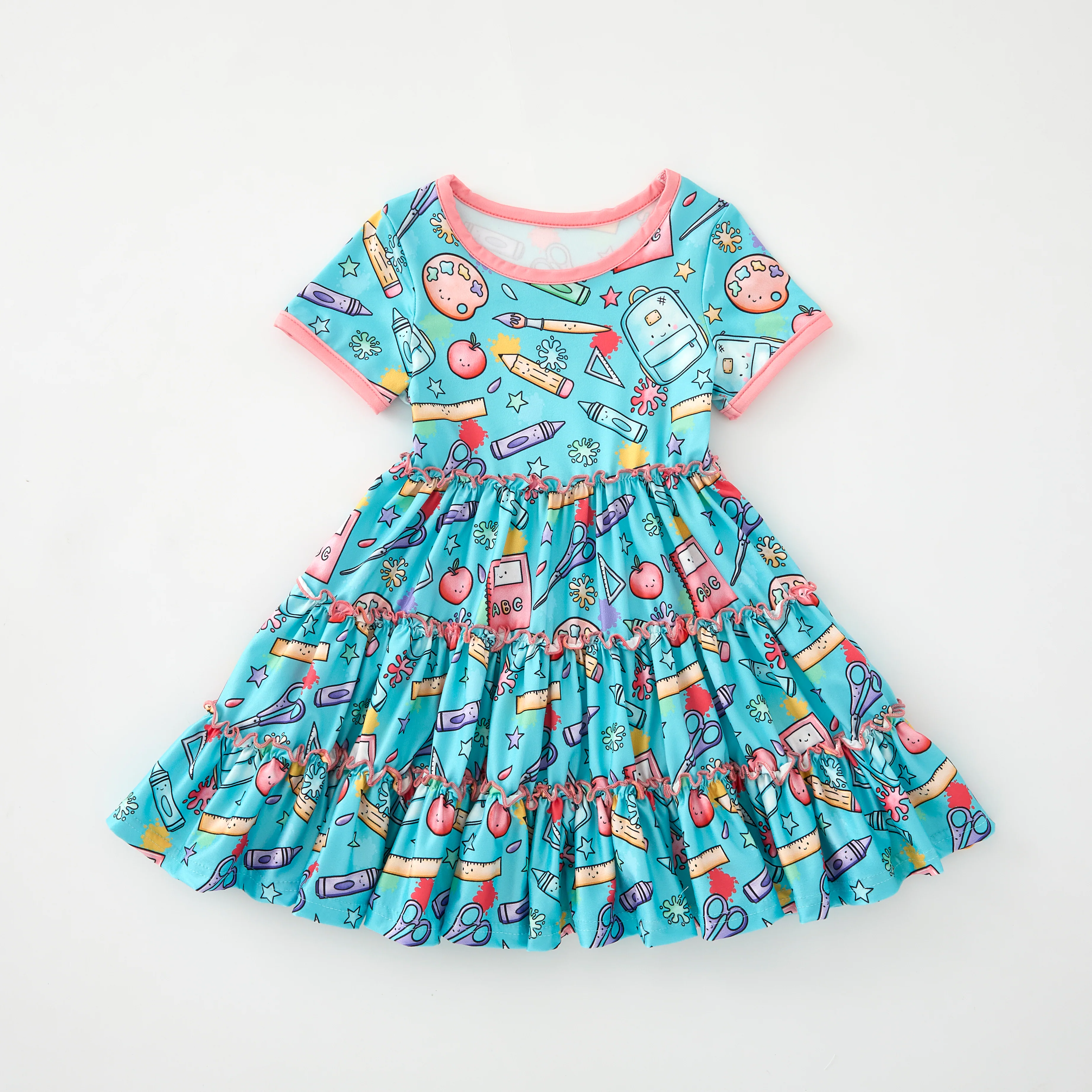 BACK TO SCHOOL SUPPLIES RUFFLE DRESS - Preorder
