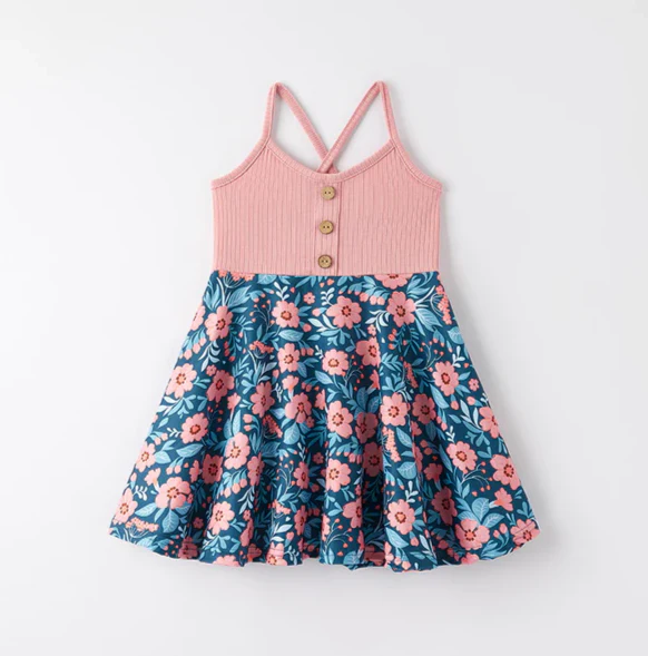 CORAL AND BLUE FLORAL TANK DRESS