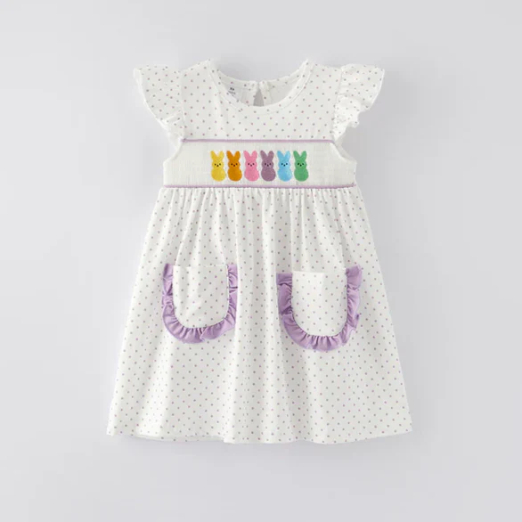 BUNNY PEEPS POLKA DRESS WITH POCKETS