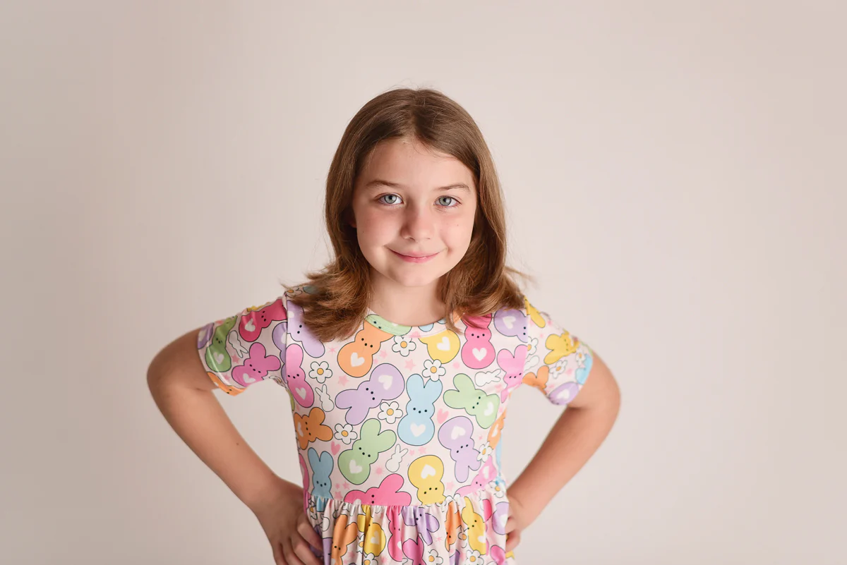 RAINBOW EASTER BUNNY BACK BOW DRESS