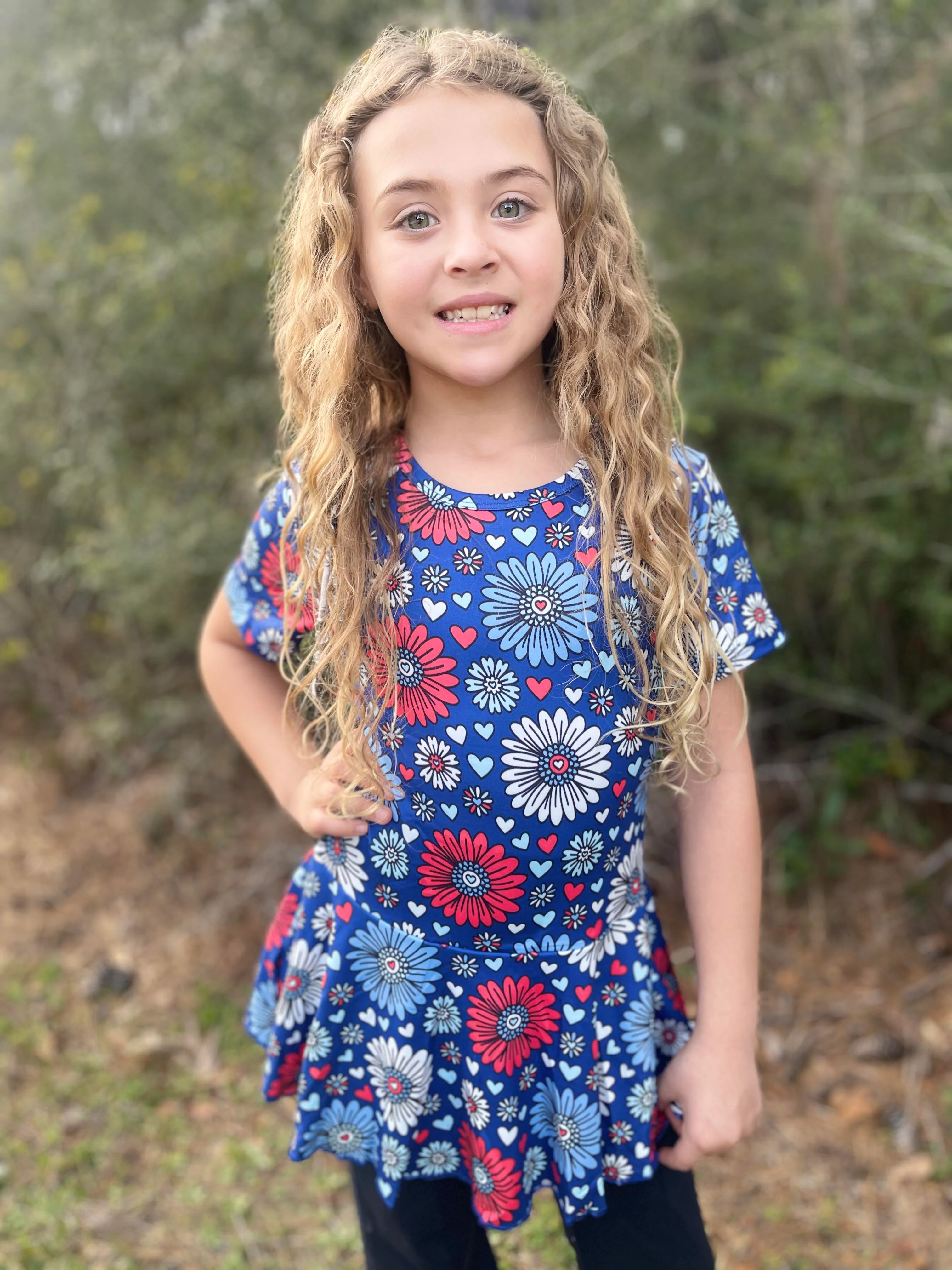 PATRIOTIC FLORAL PEPLUM TOP