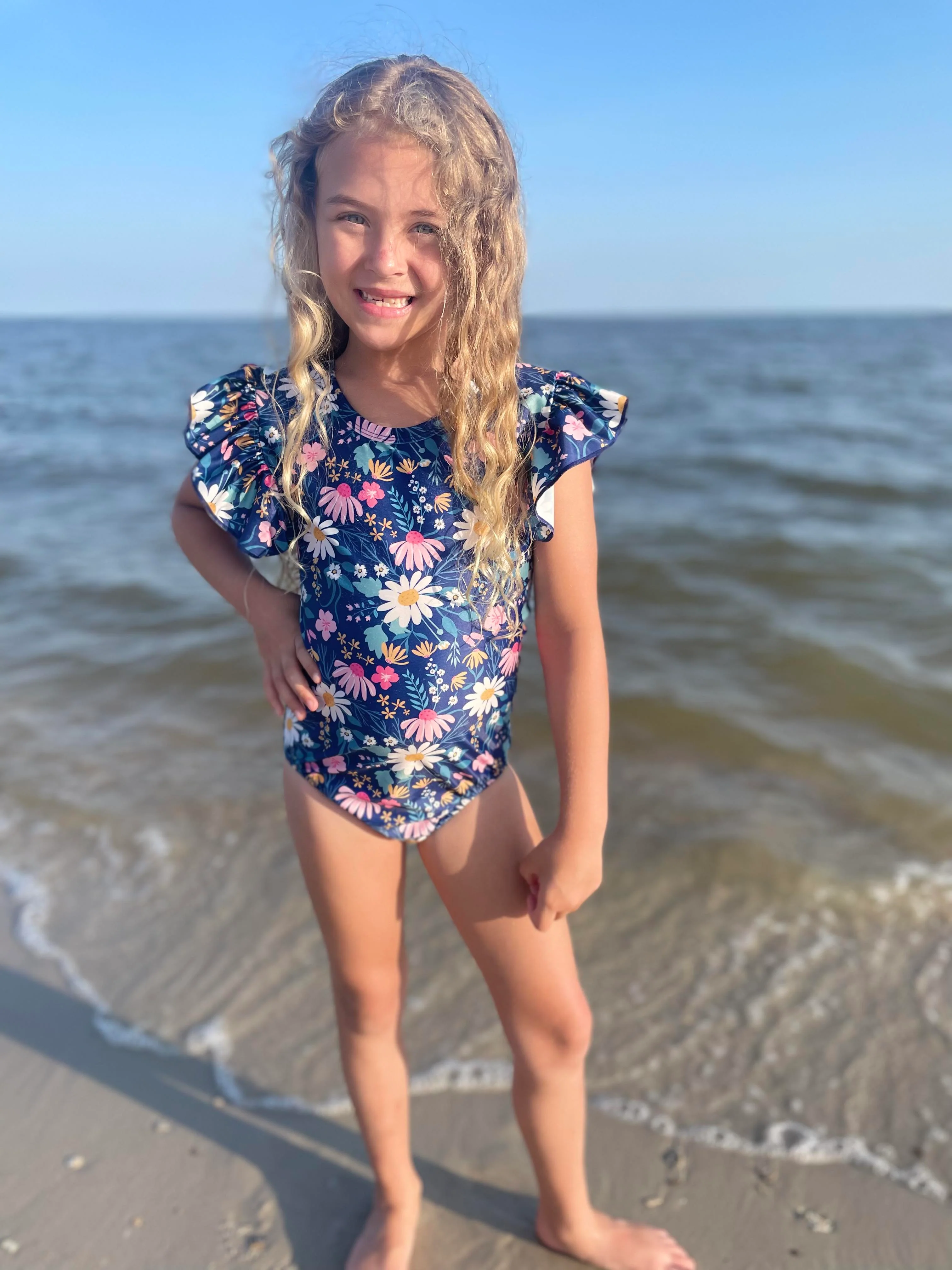 NAVY FLORAL ONE PIECE  SWIMSUIT