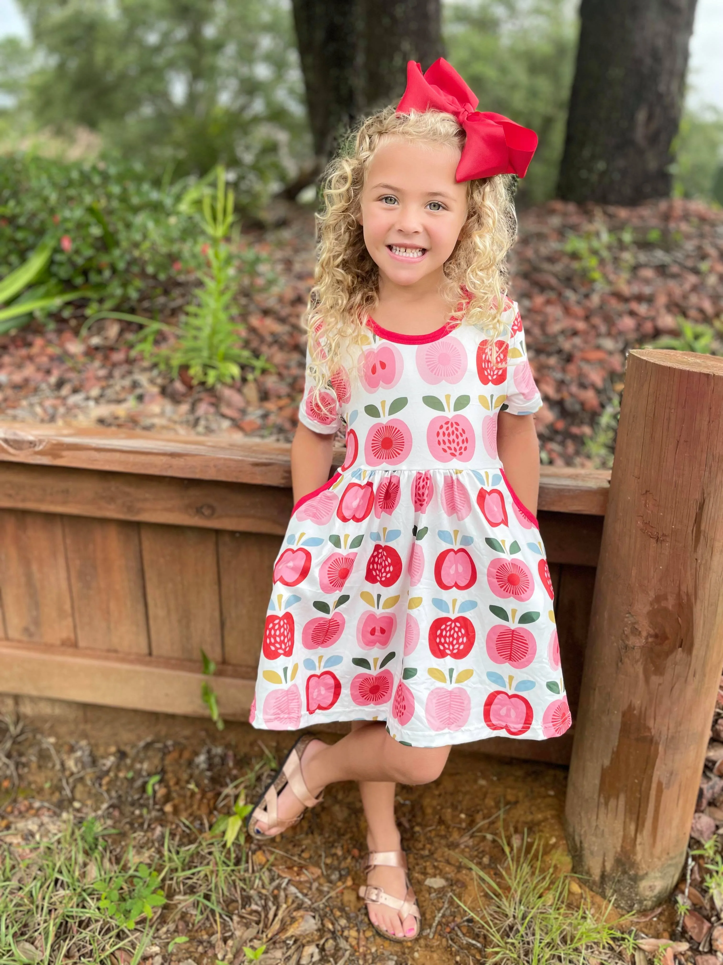 APPLE  BACK TO SCHOOL DRESS WITH POCKETS PRESALE