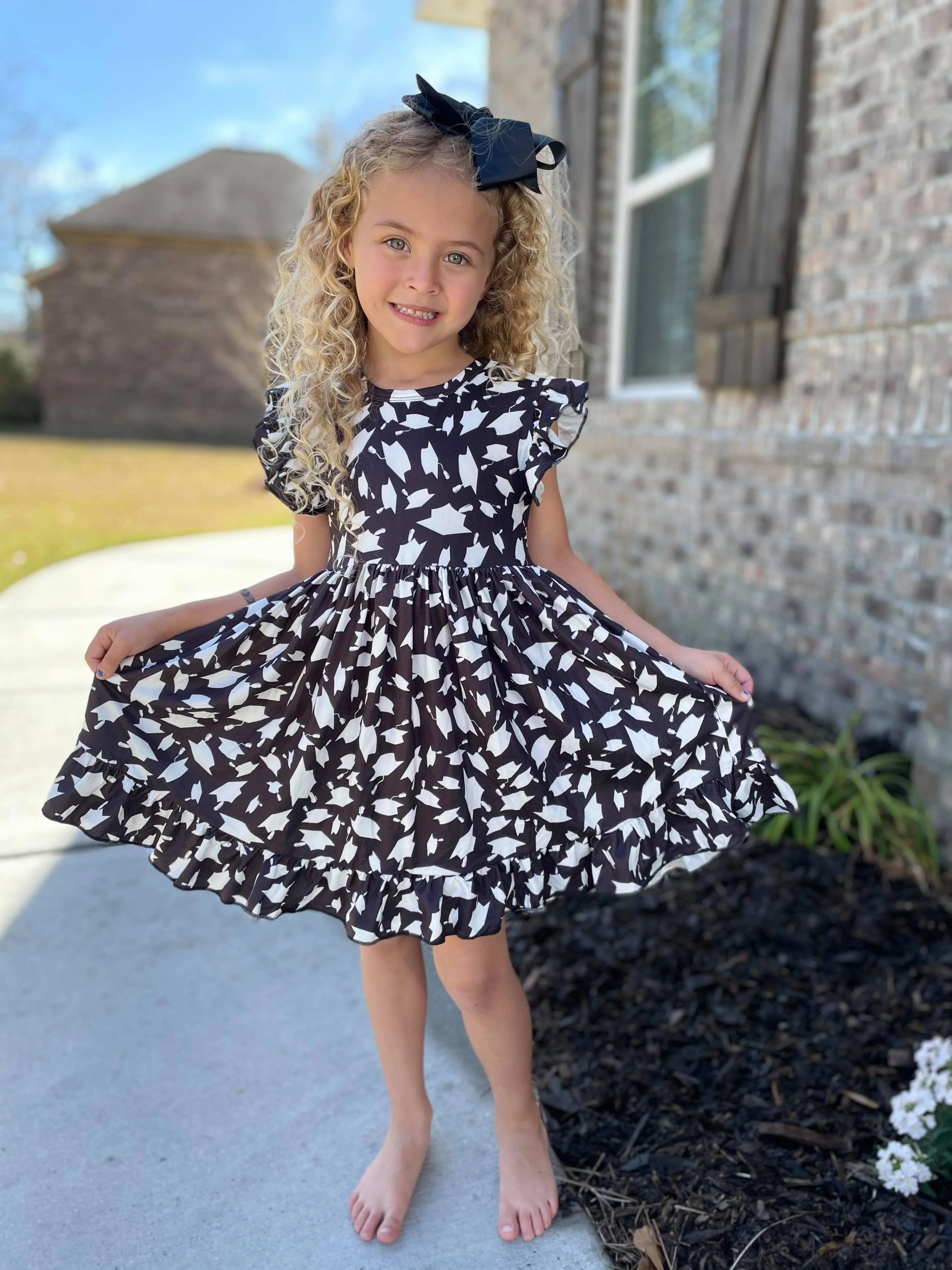 GRADUATION TWIRL DRESS - BLACK READY TO SHIP