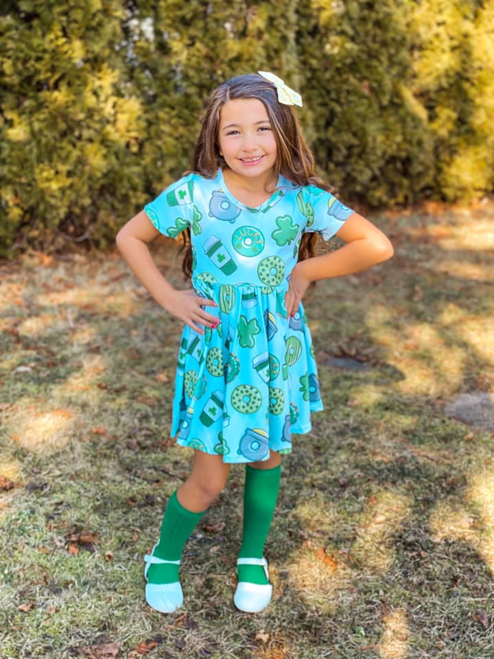 ST PATTYS DONUT COFFEE TWIRL DRESS