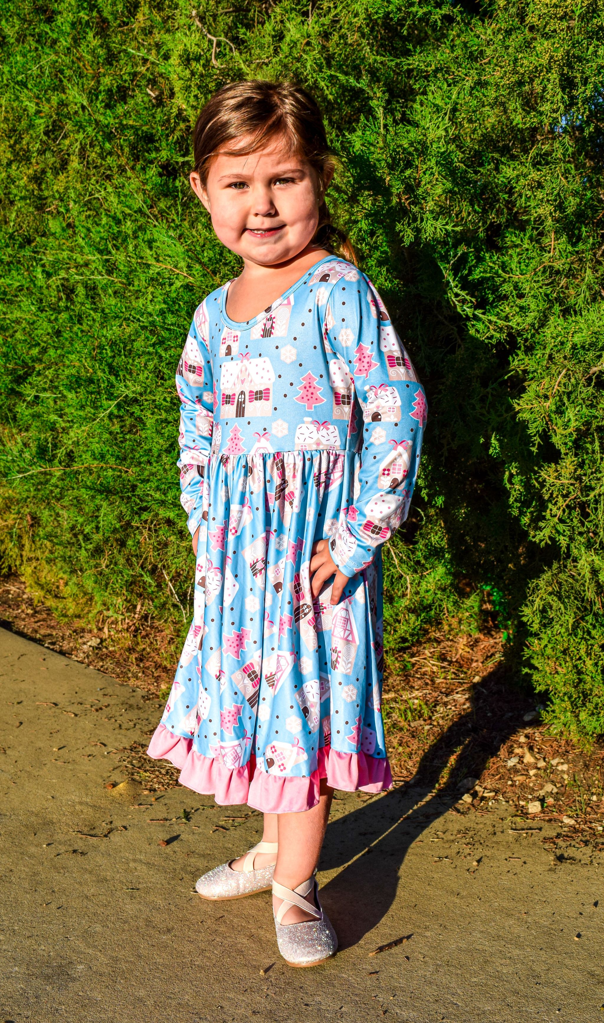 GINGERBREAD HOUSE PINK RUFFLE TWIRL DRESS