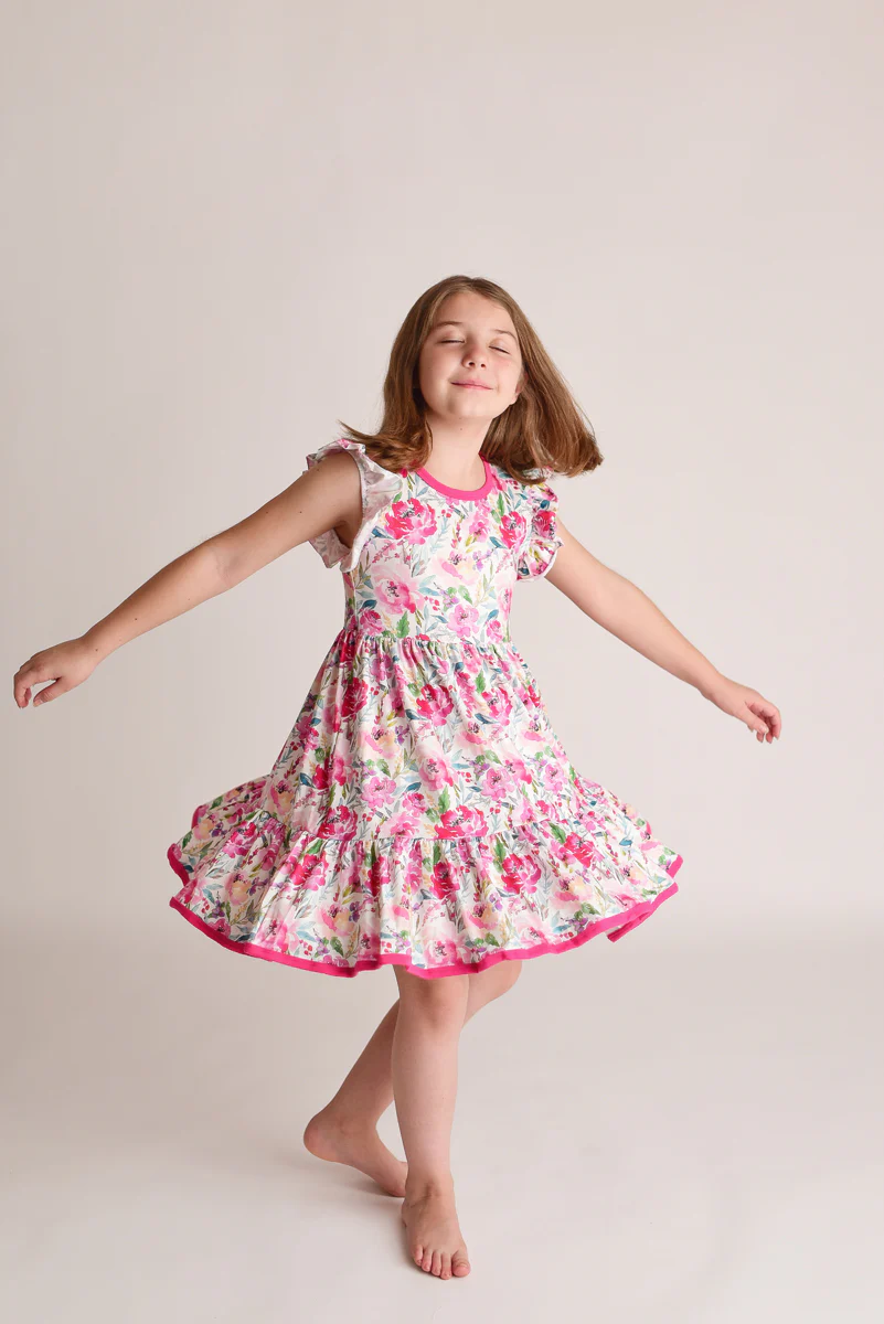 HOT PINK SPRING FLORAL LAYER DRESS