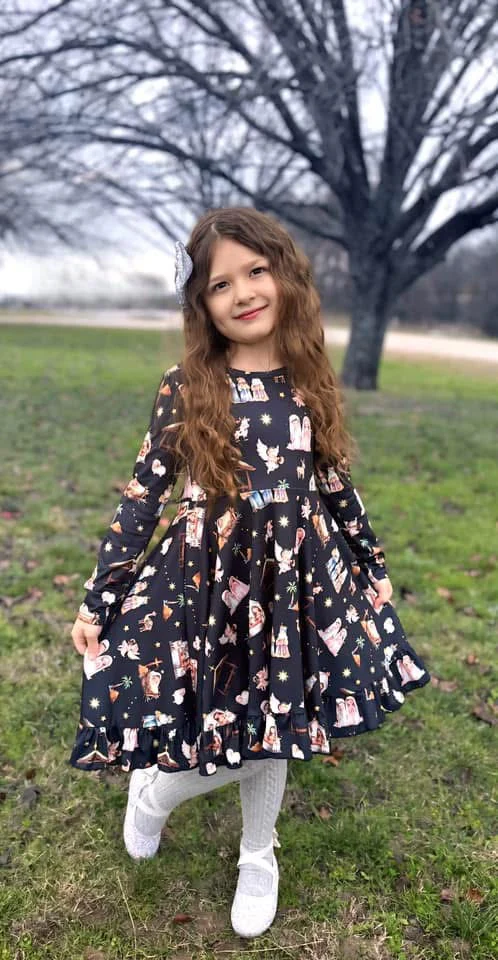 NATIVITY RUFFLE DRESS - BLACK