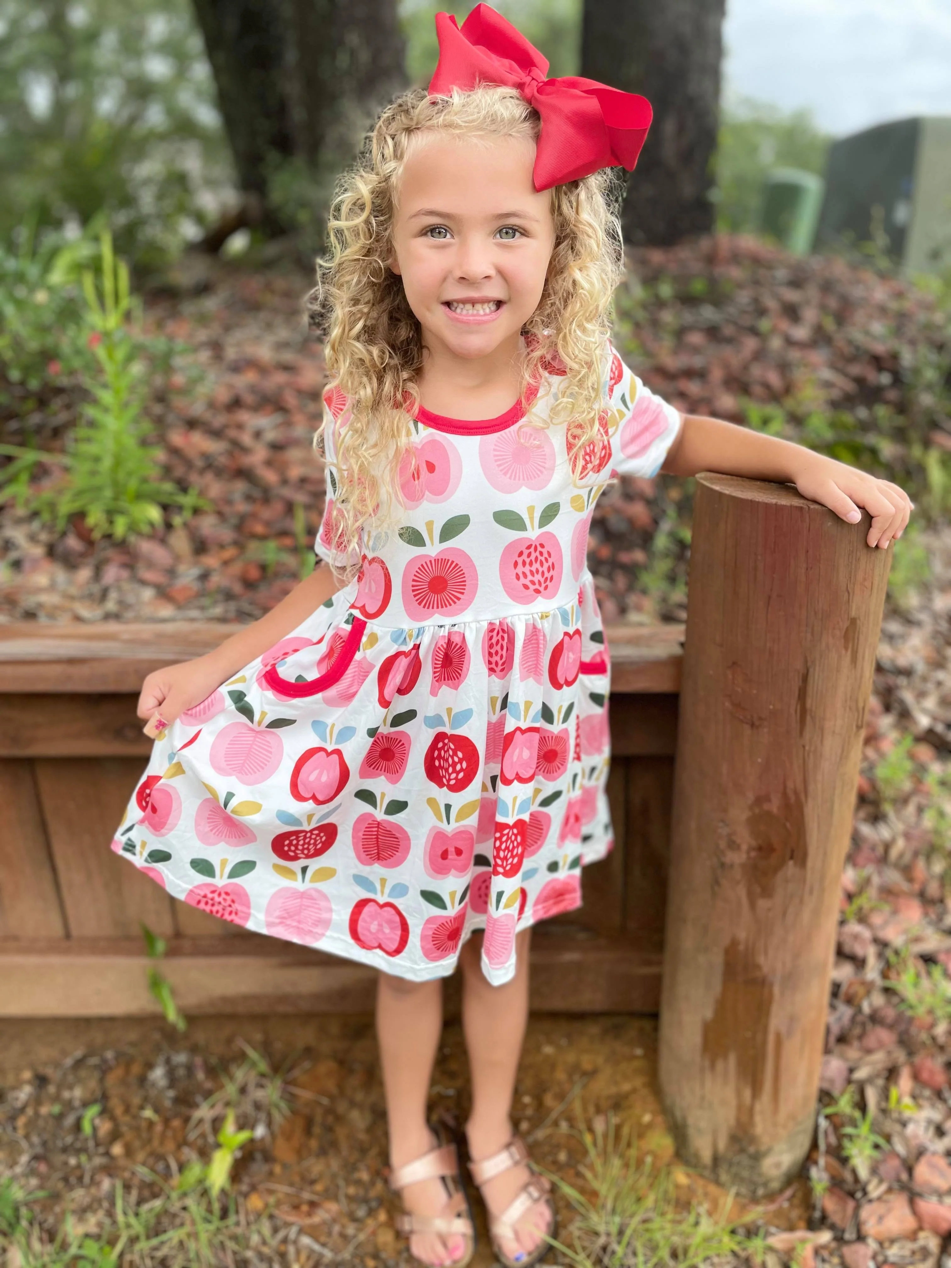 APPLE  BACK TO SCHOOL DRESS WITH POCKETS PRESALE