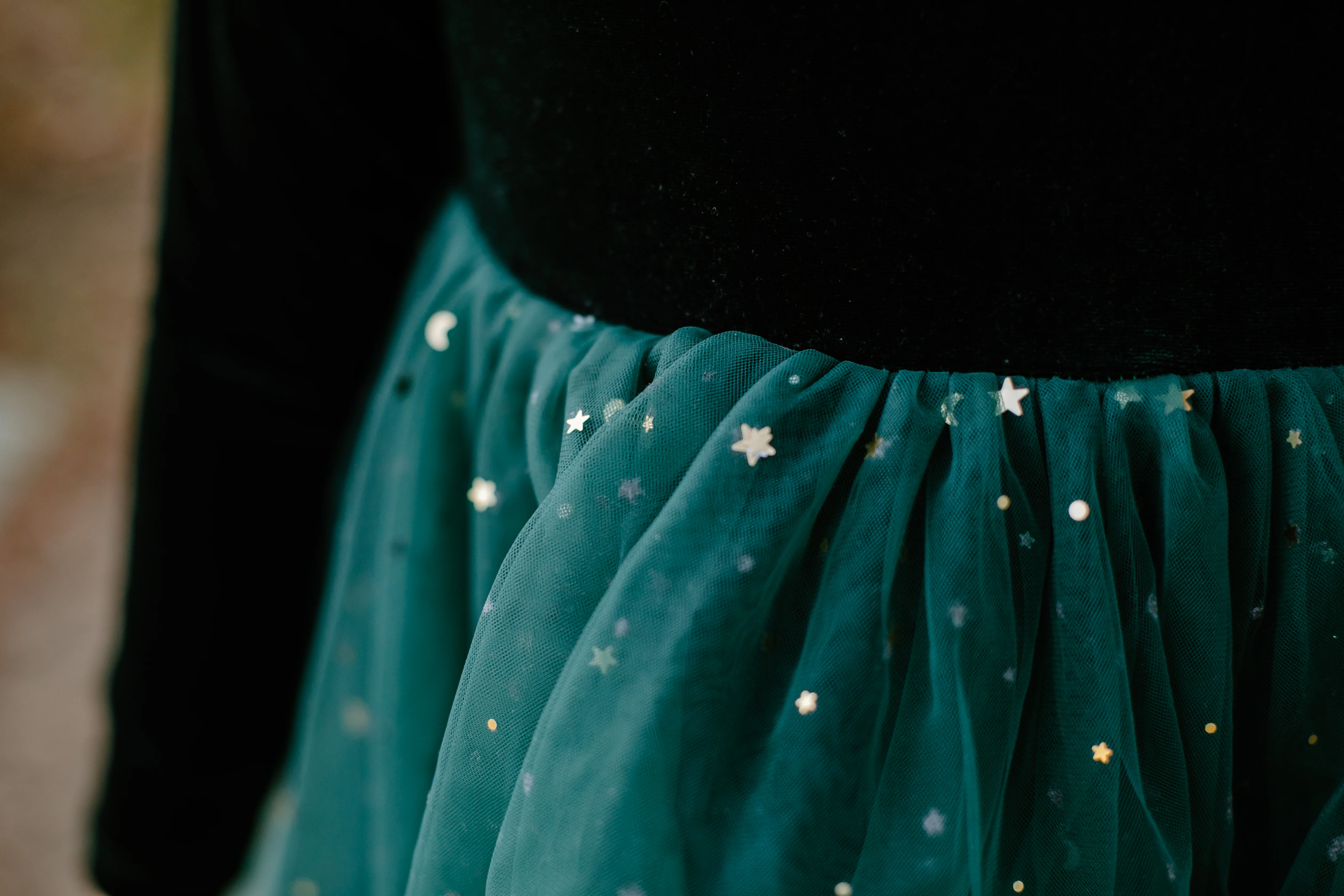 GREEN SPARKLE VELVET & TUTU DRESS
