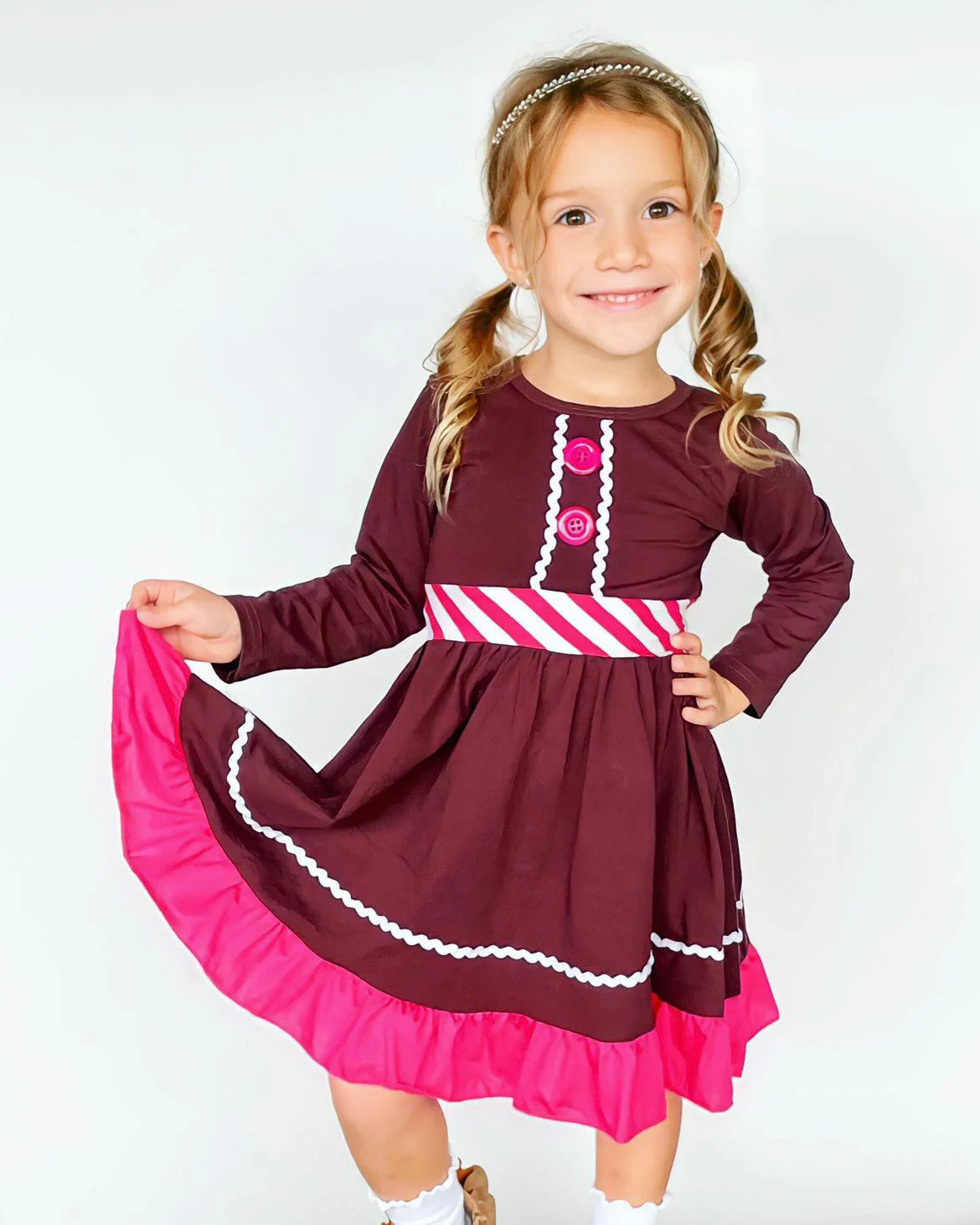 GINGERBREAD COOKIE GIRL TWIRLY DRESS