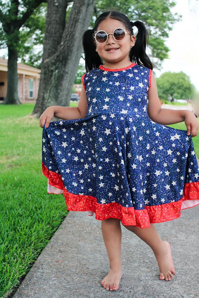 PATRIOTIC SPARKLE BACK BOW DRESS